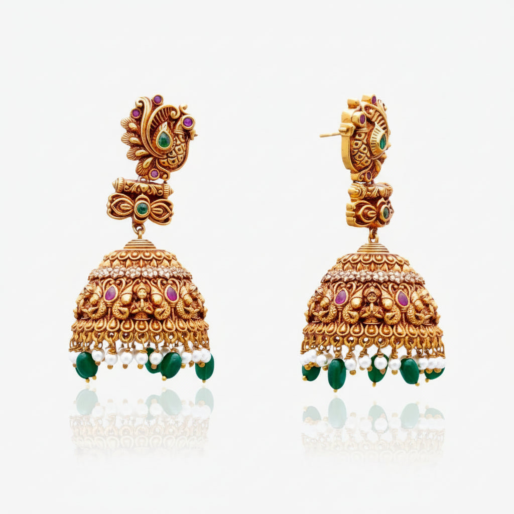 Emerald Peacock Temple Jhumkas