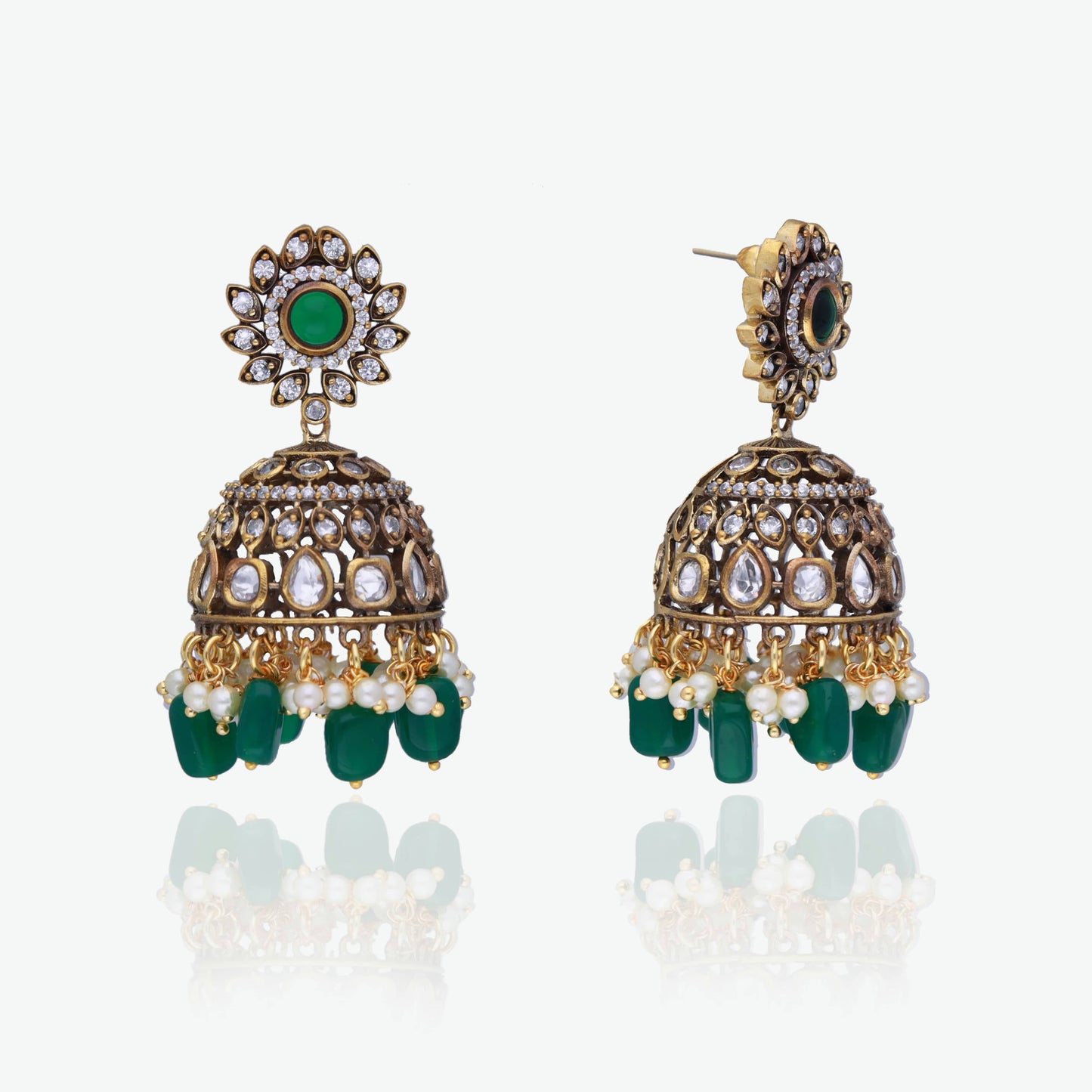 Victorian Finish Moissanite Jhumkas