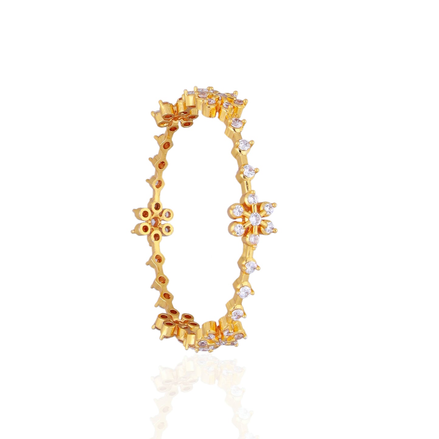 Exquisite Floral Gold Bangle with CZ