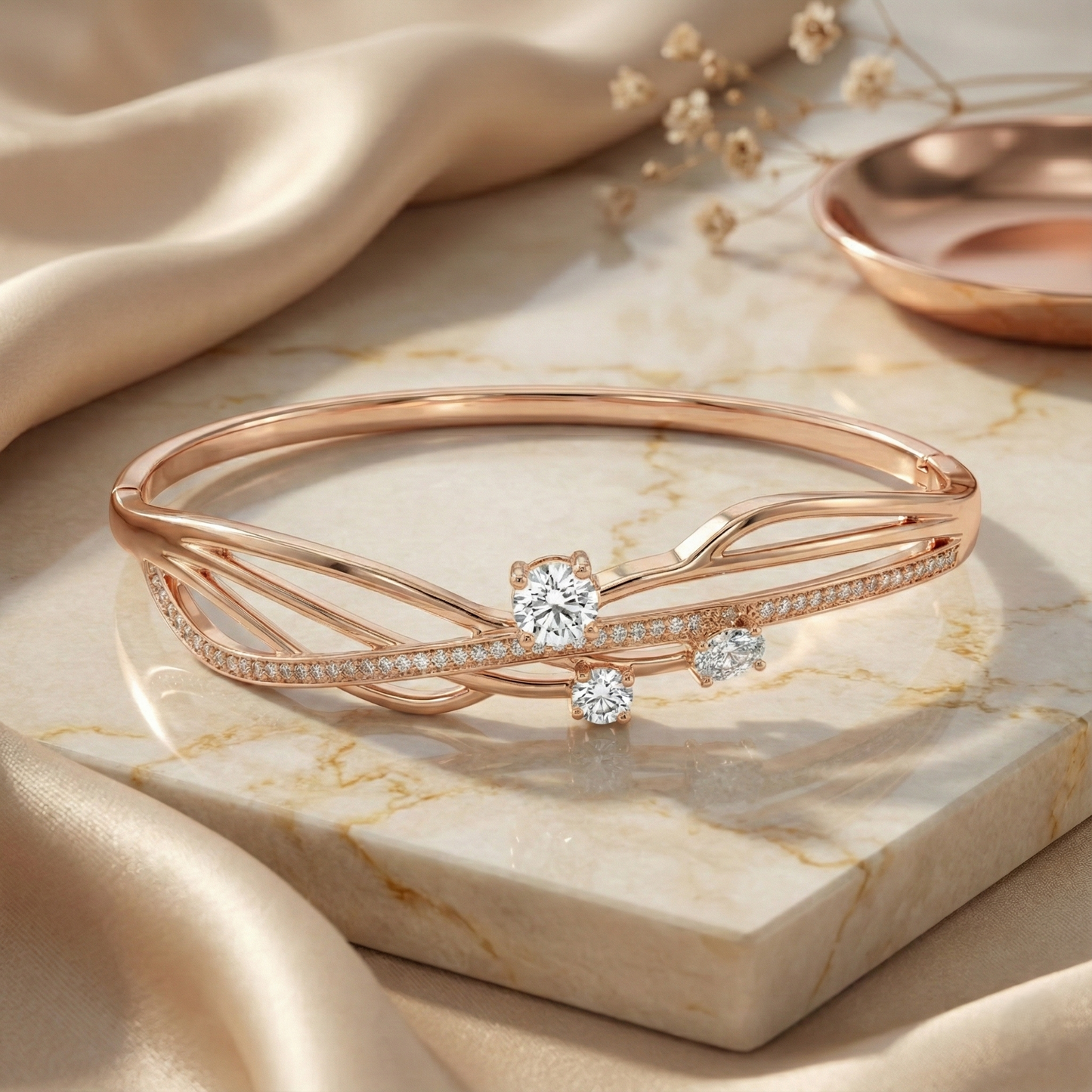 Rose Gold Openwork Crystal Vine Bracelet