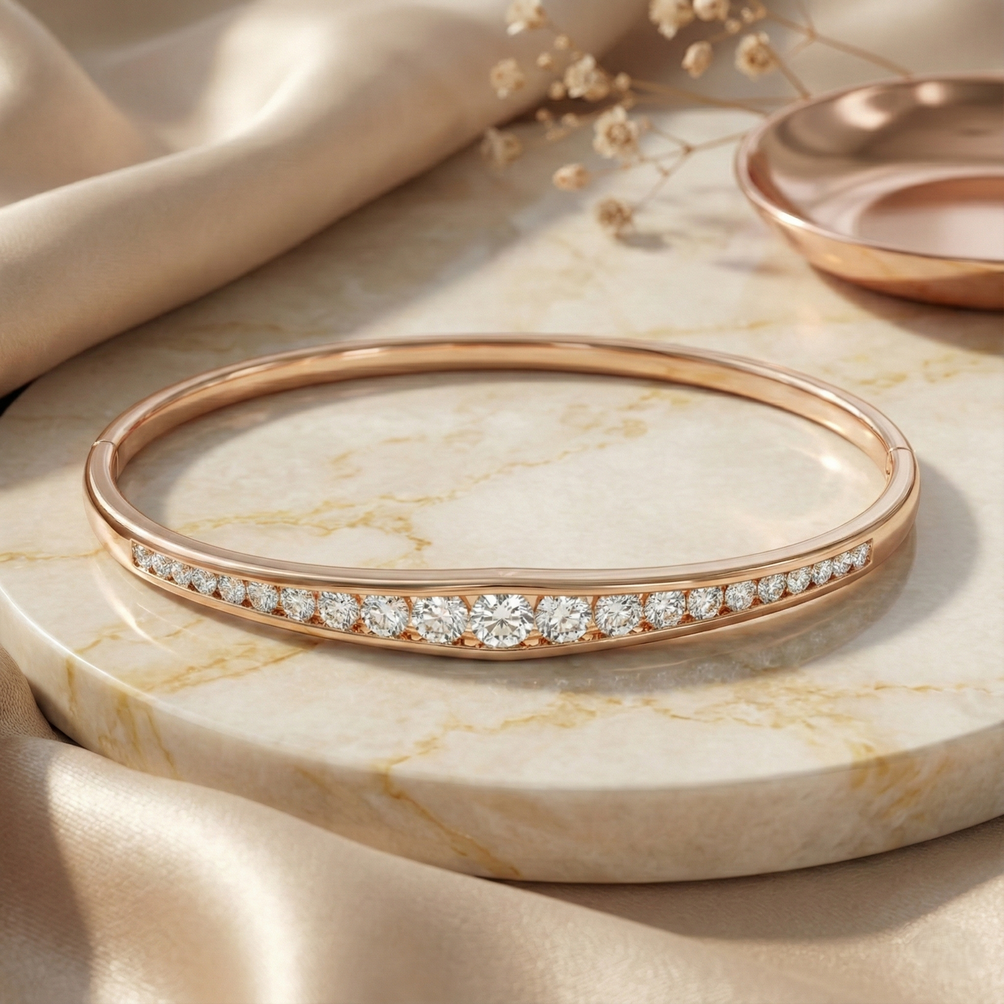 Rose Gold Graduated Crystal Line Bracelet