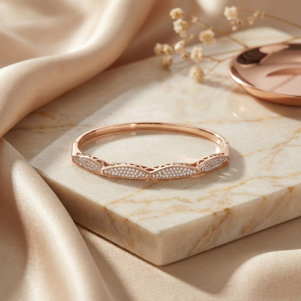 Rose Gold Scallop Pave Ridge Bracelet