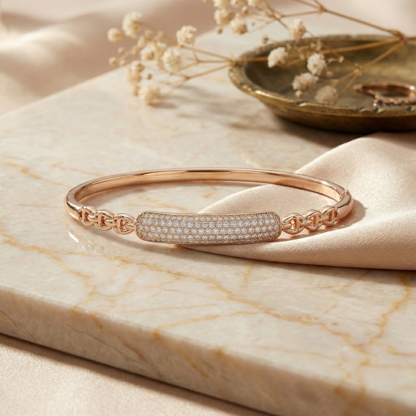 Rose Gold Chain Link Pave Bar Bracelet