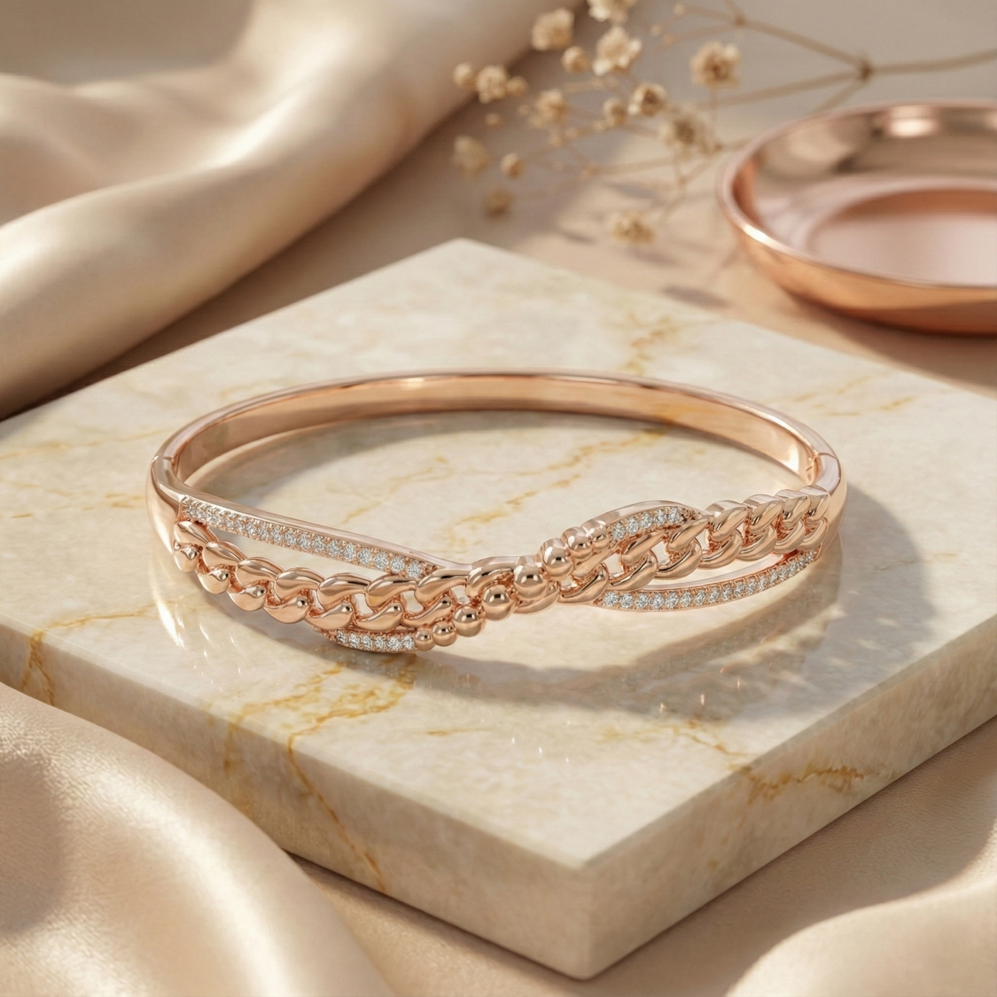 Rose Gold Chain Twist Pave Cuff