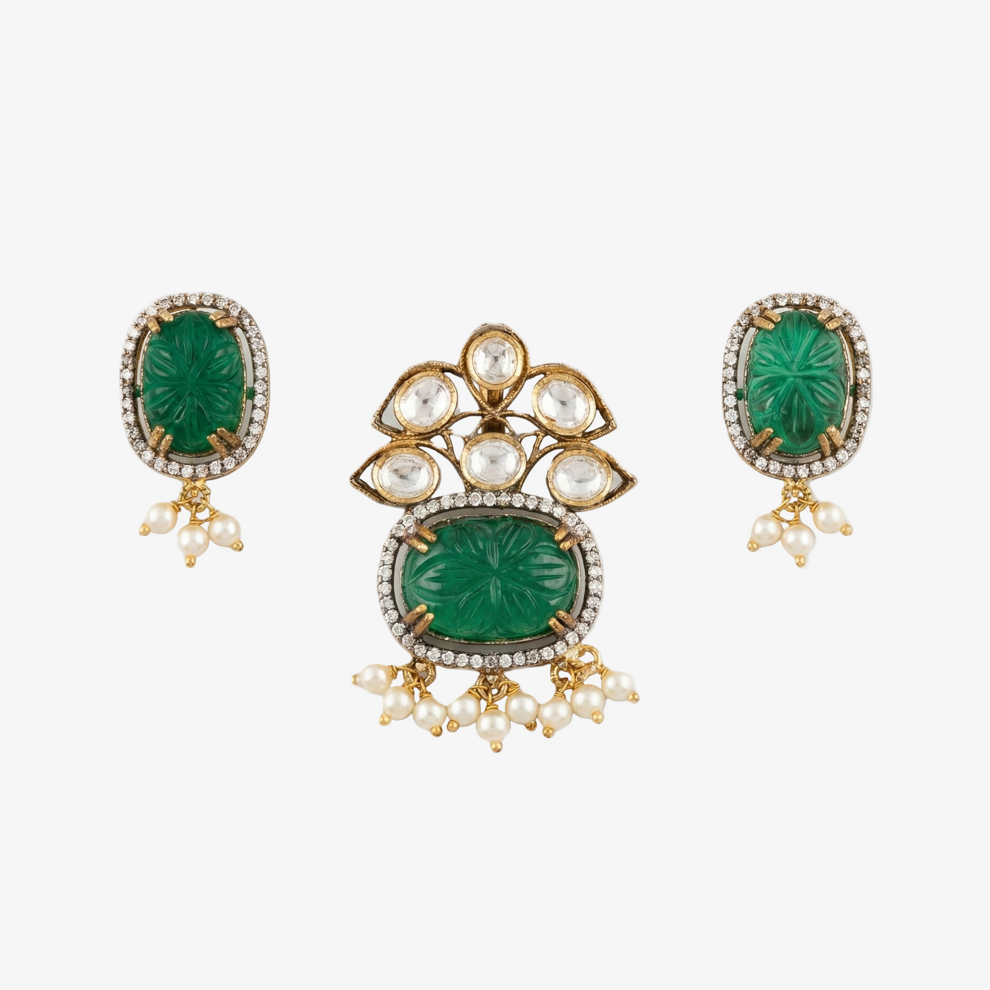 Emerald Lotus Heritage Pendant Set