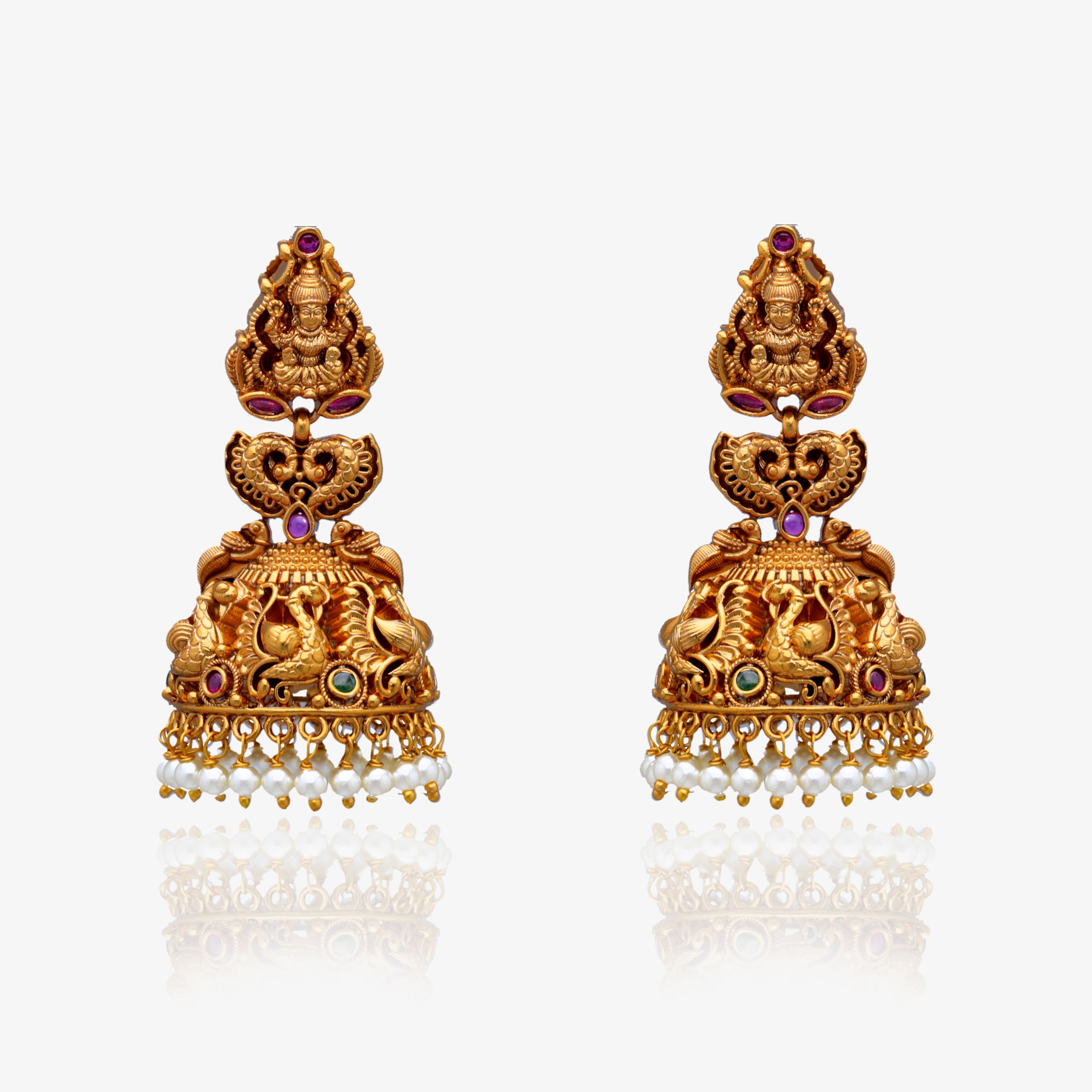 Lakshmi Temple Pearl Jhumkas