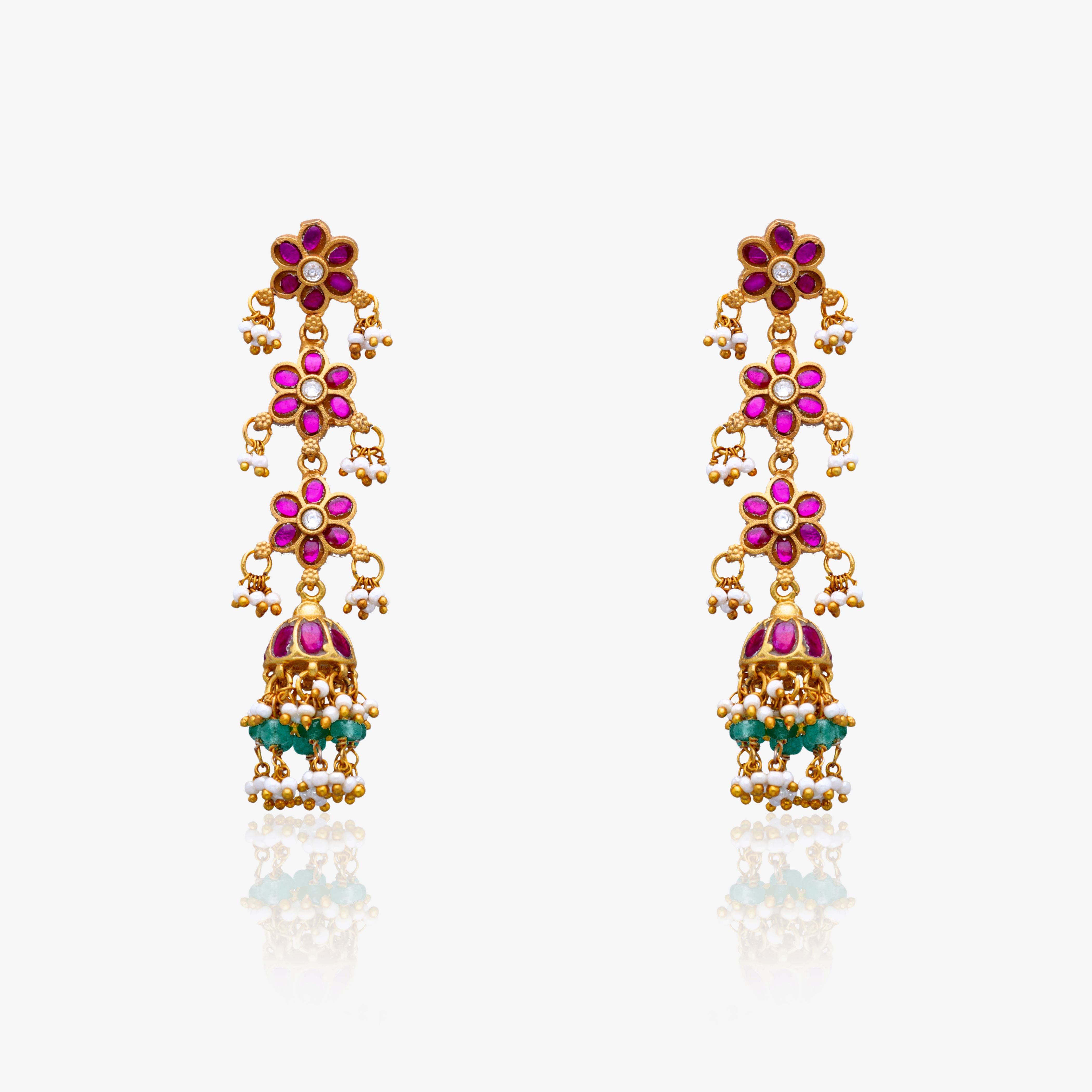 Floral Cascade Jhumka Earrings