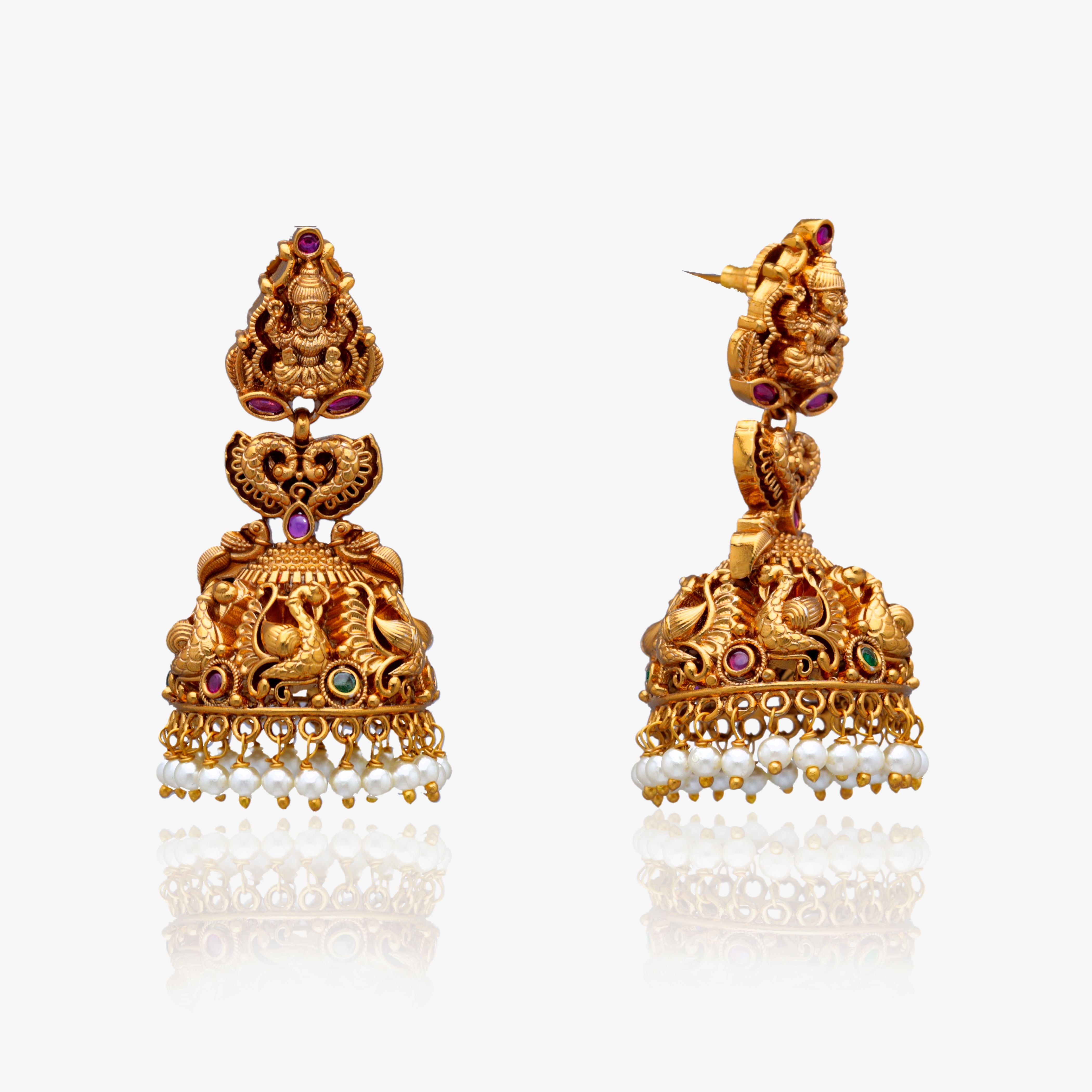 Lakshmi Temple Pearl Jhumkas