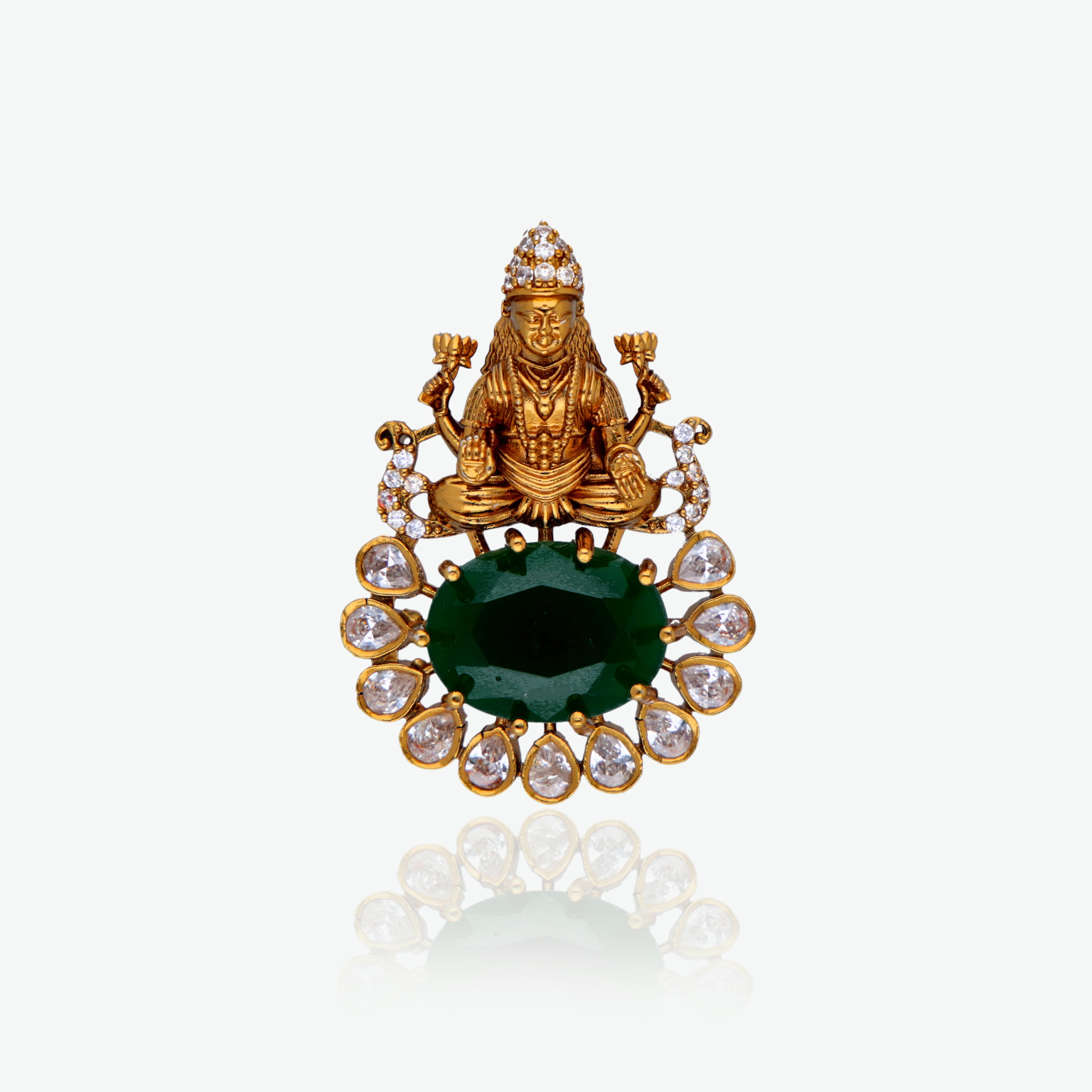 Lakshmi Emerald Lotus Pendant Set