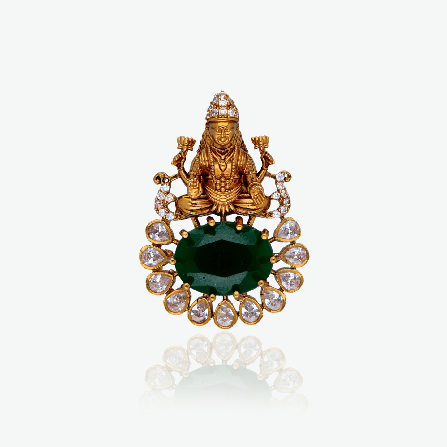 Lakshmi Emerald Lotus Pendant Set
