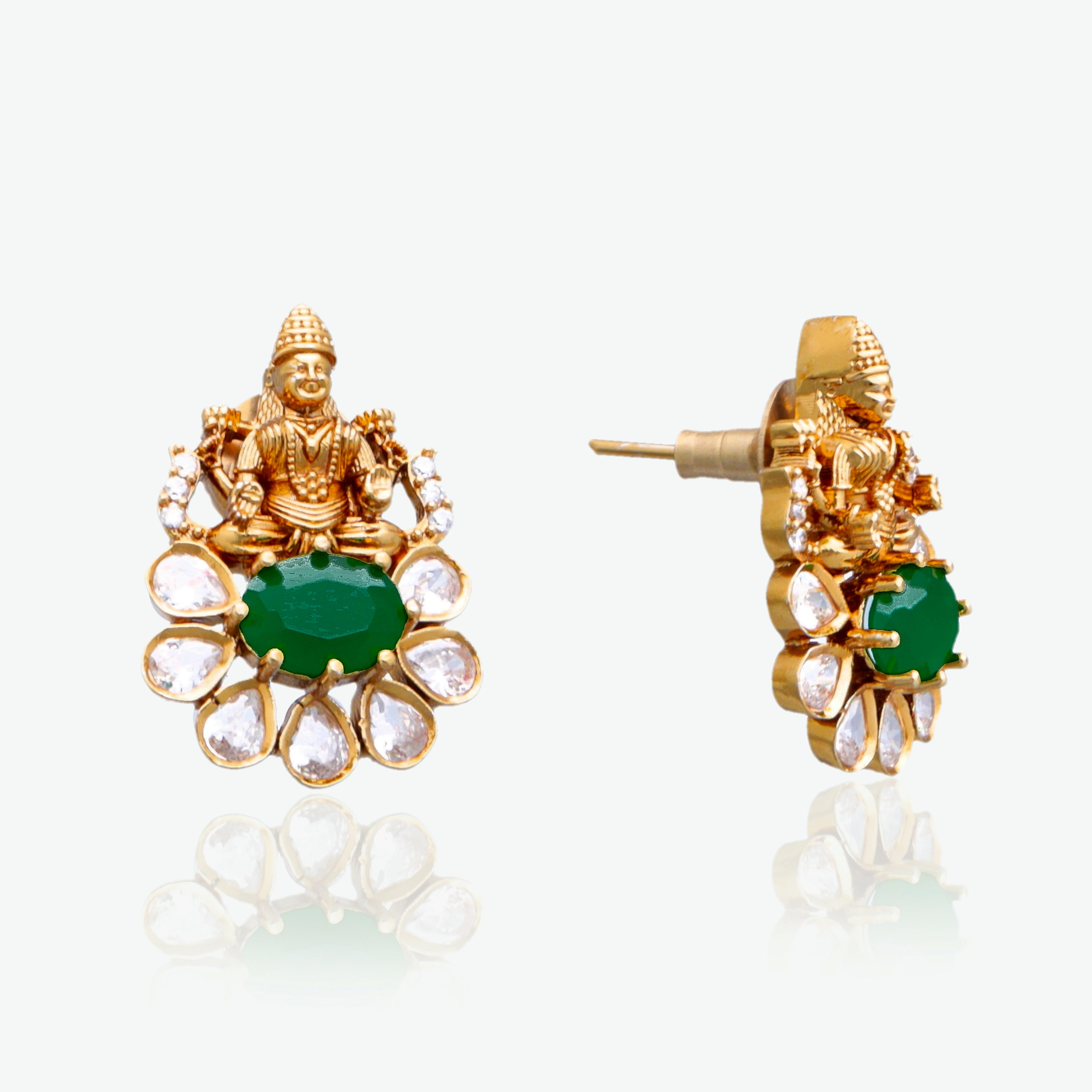 Lakshmi Emerald Lotus Pendant Set