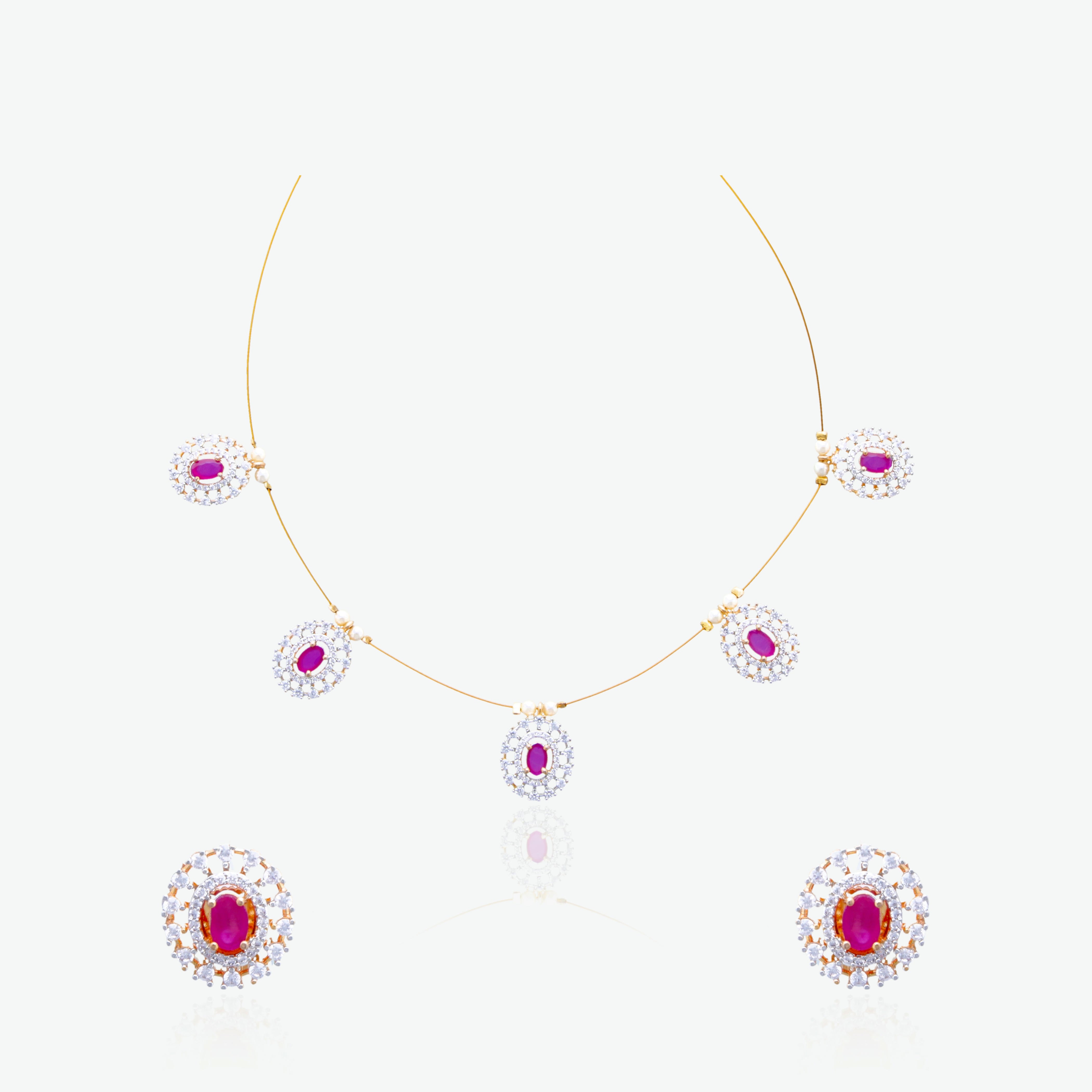 Ruby Pink Invisible Chain Necklace Set