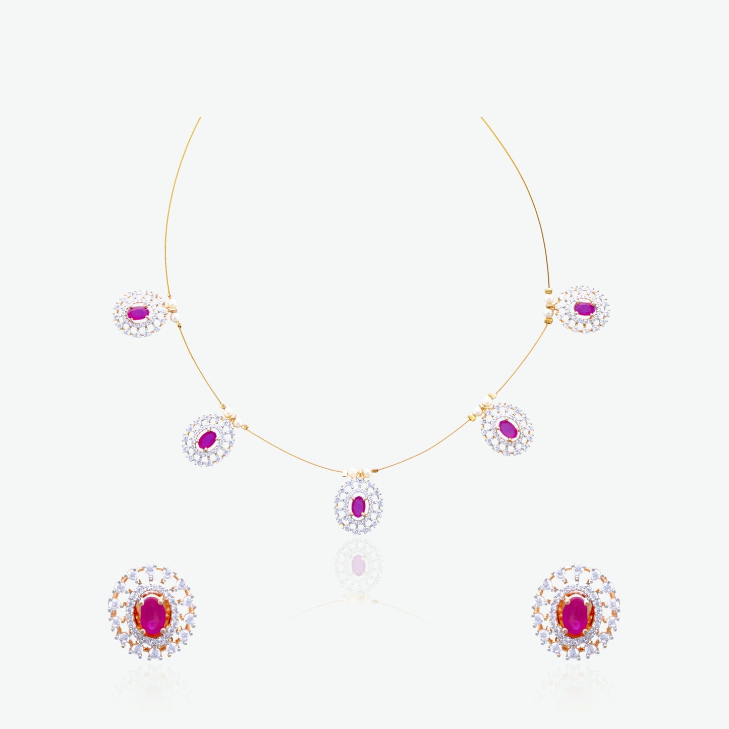 Ruby Pink Invisible Chain Necklace Set