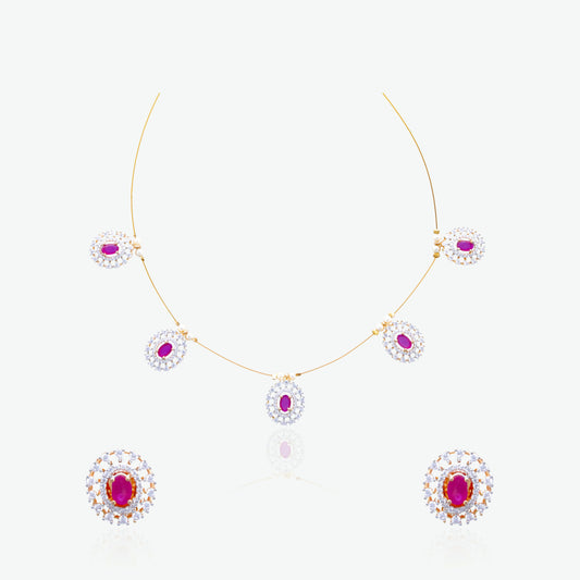 Ruby Pink Invisible Chain Necklace Set