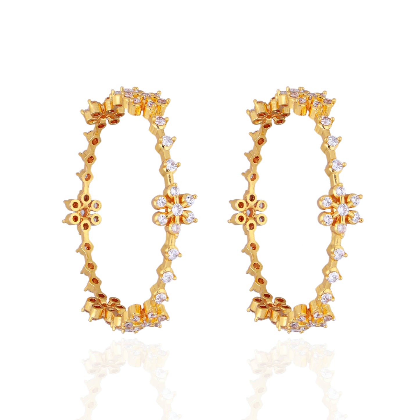 Exquisite Floral Gold Bangle with CZ