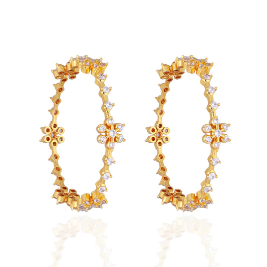 Exquisite Floral Gold Bangle with CZ