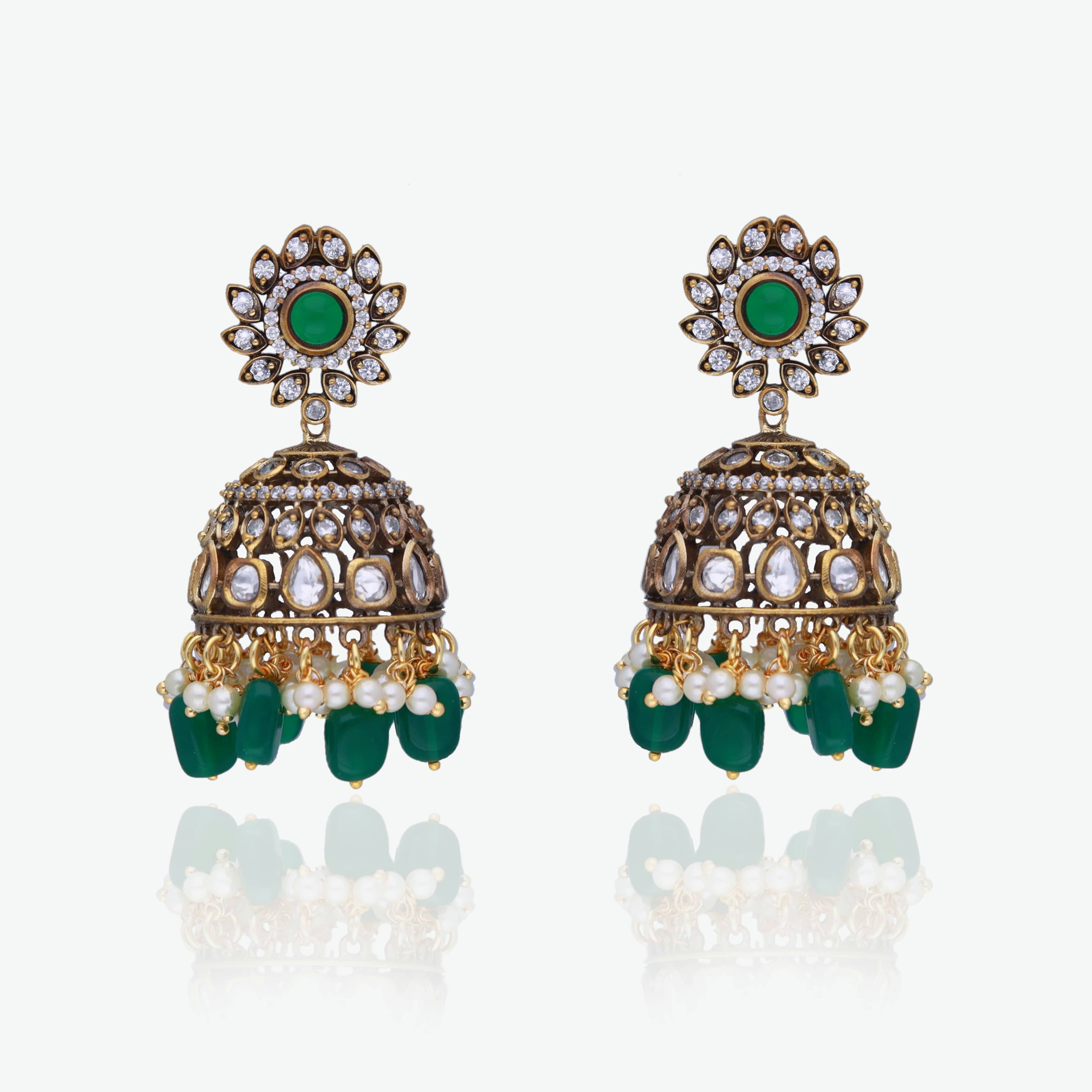 Victorian Finish Moissanite Jhumkas