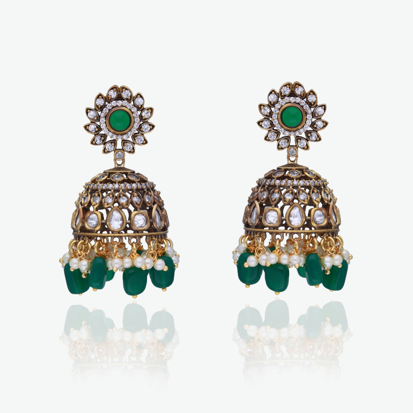 Victorian Finish Moissanite Jhumkas