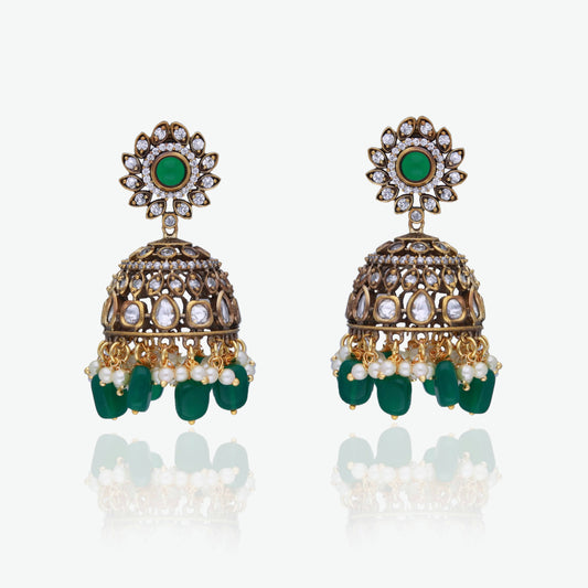 Victorian Finish Moissanite Jhumkas