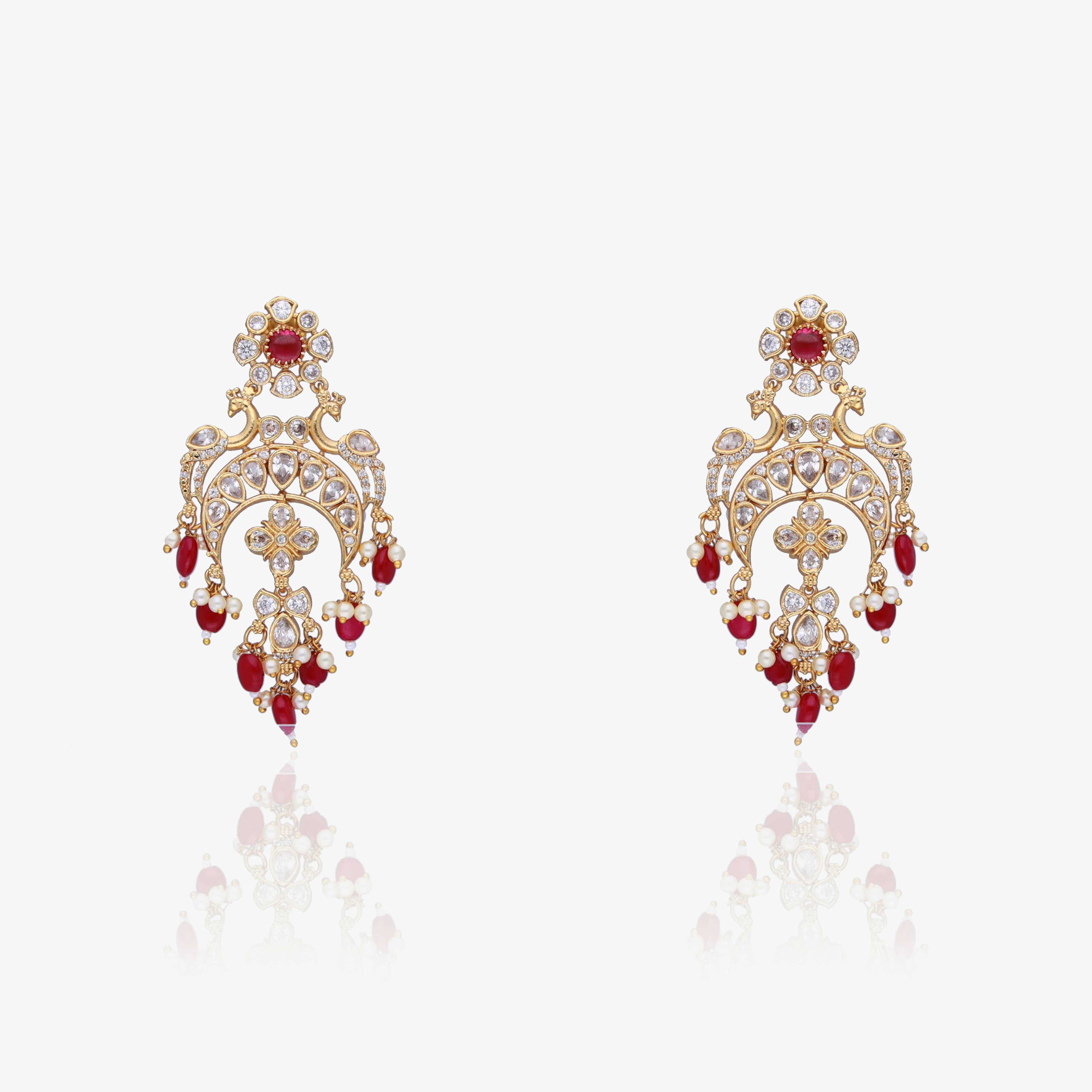 Red Drops & Polki Accent Earrings