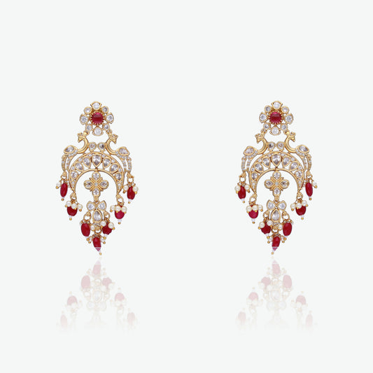 Red Drops & Polki Accent Earrings