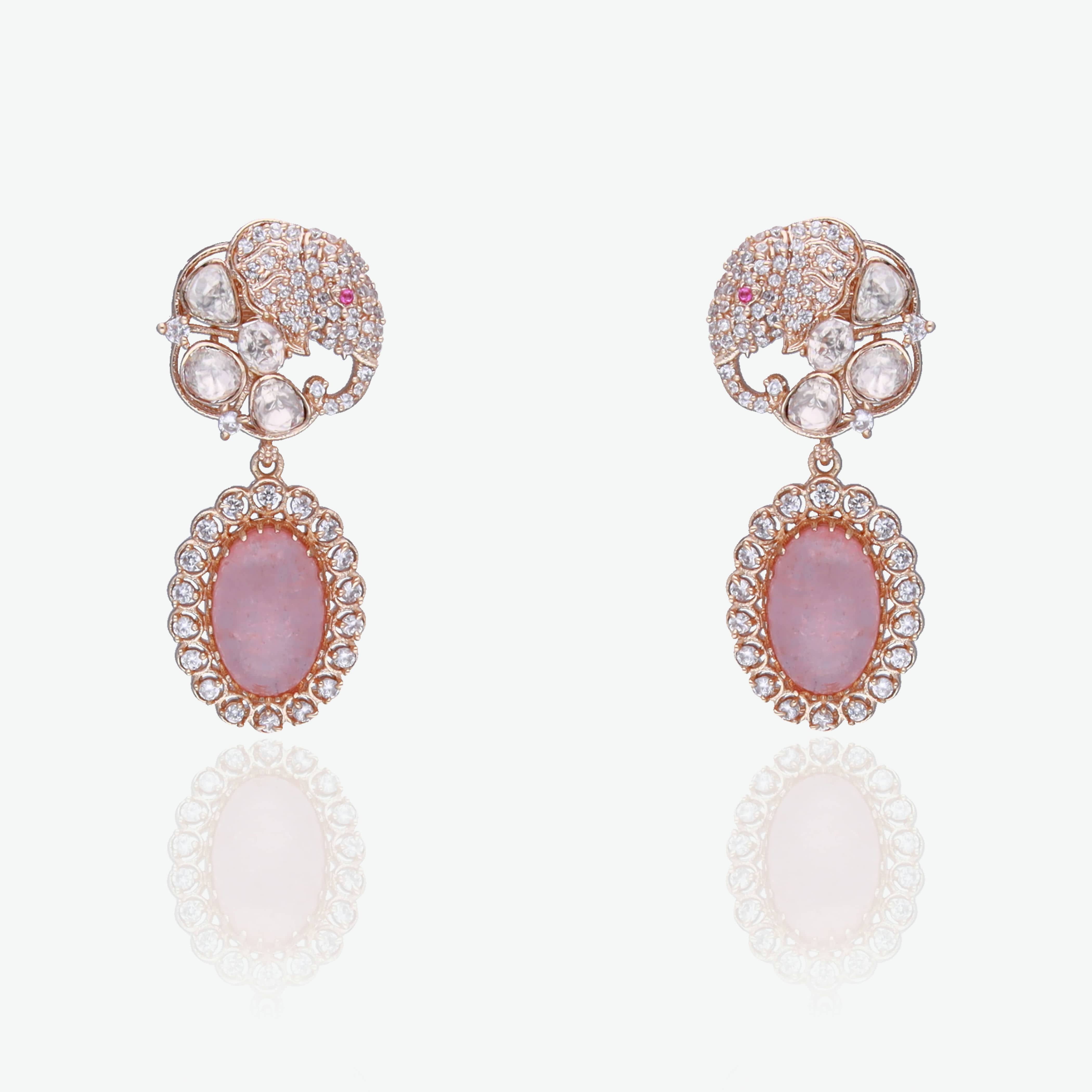 Moissanite Motif Earrings in Pastel Pink
