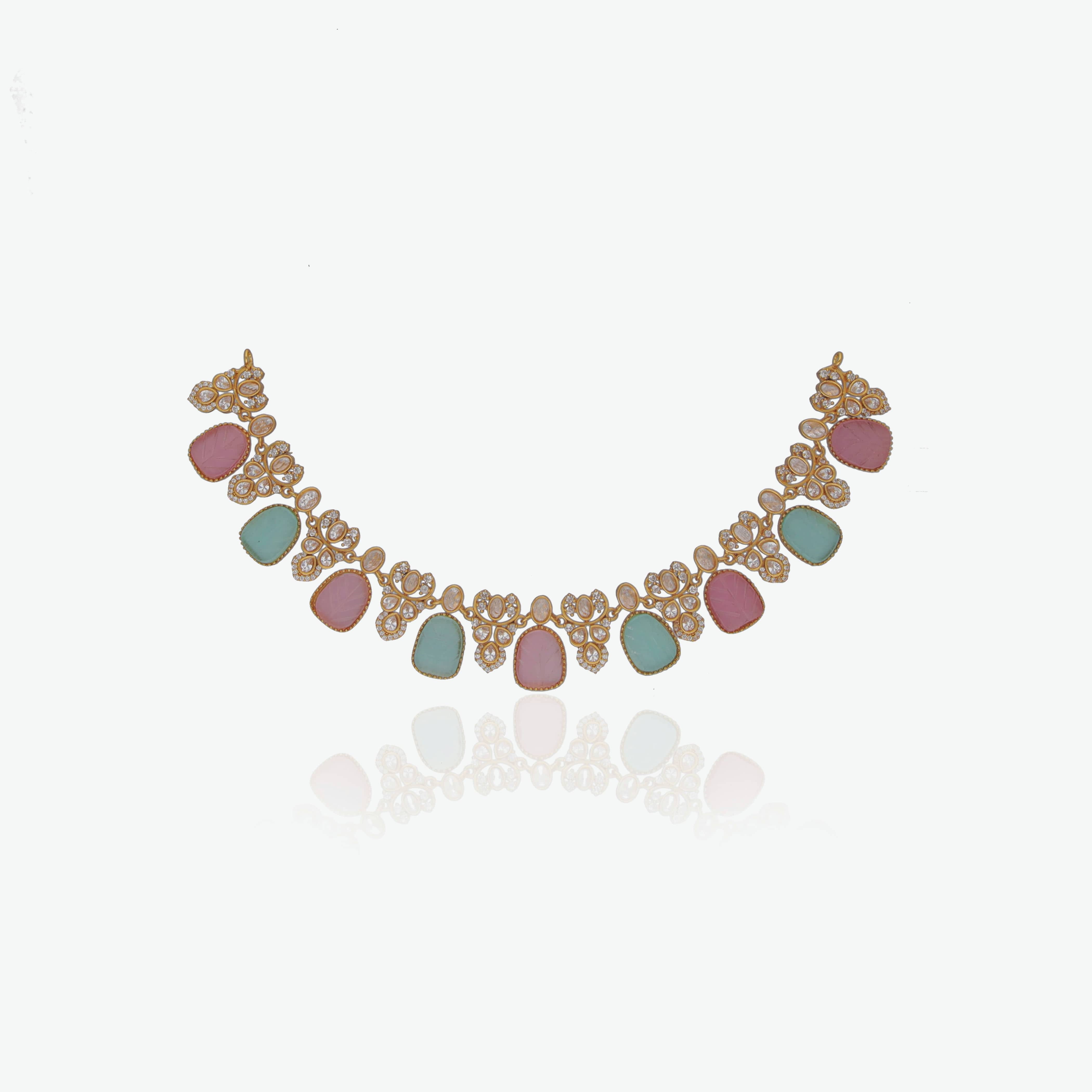 Pastel Pink & Mint Green Stone CZ Necklace Set