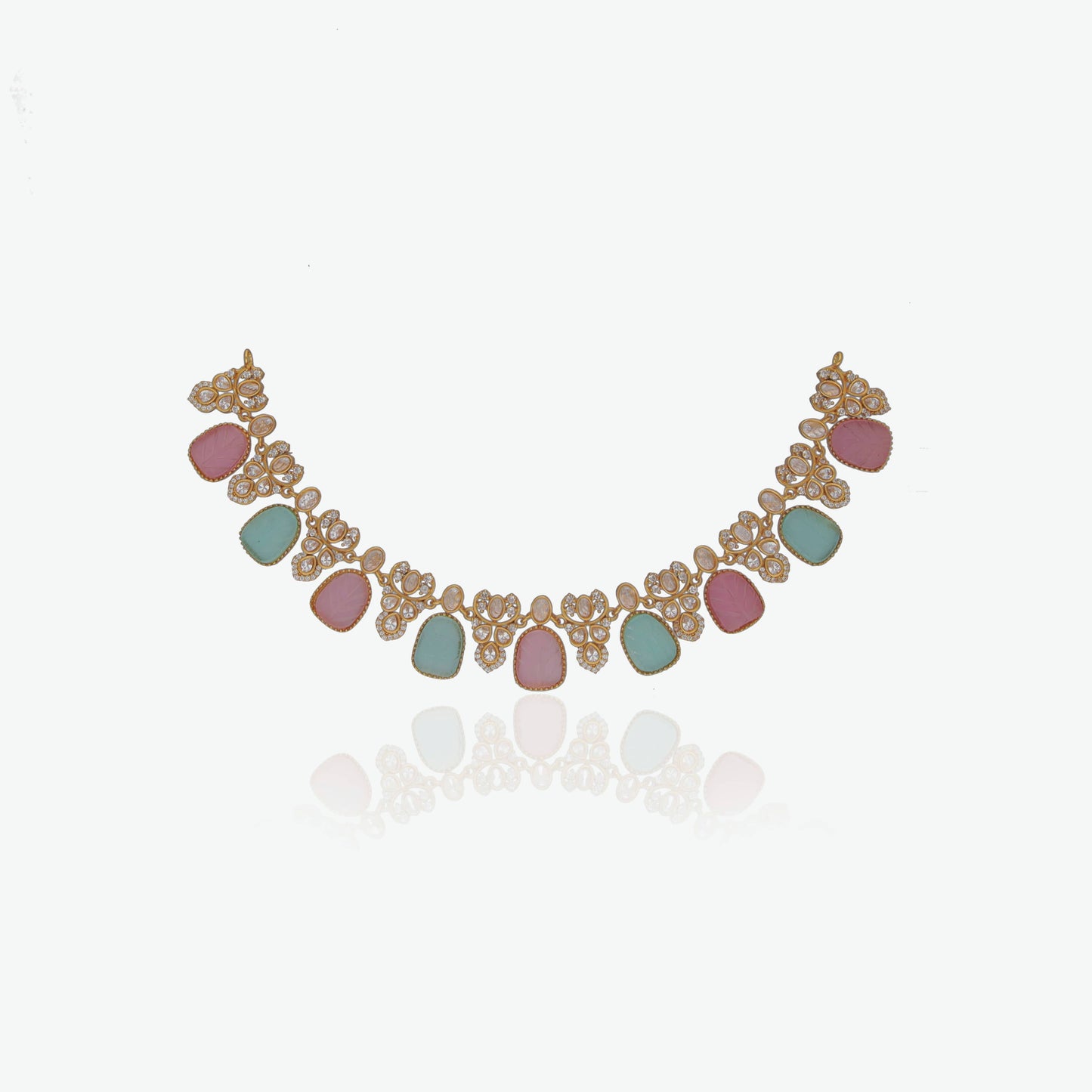 Pastel Pink & Mint Green Stone CZ Necklace Set