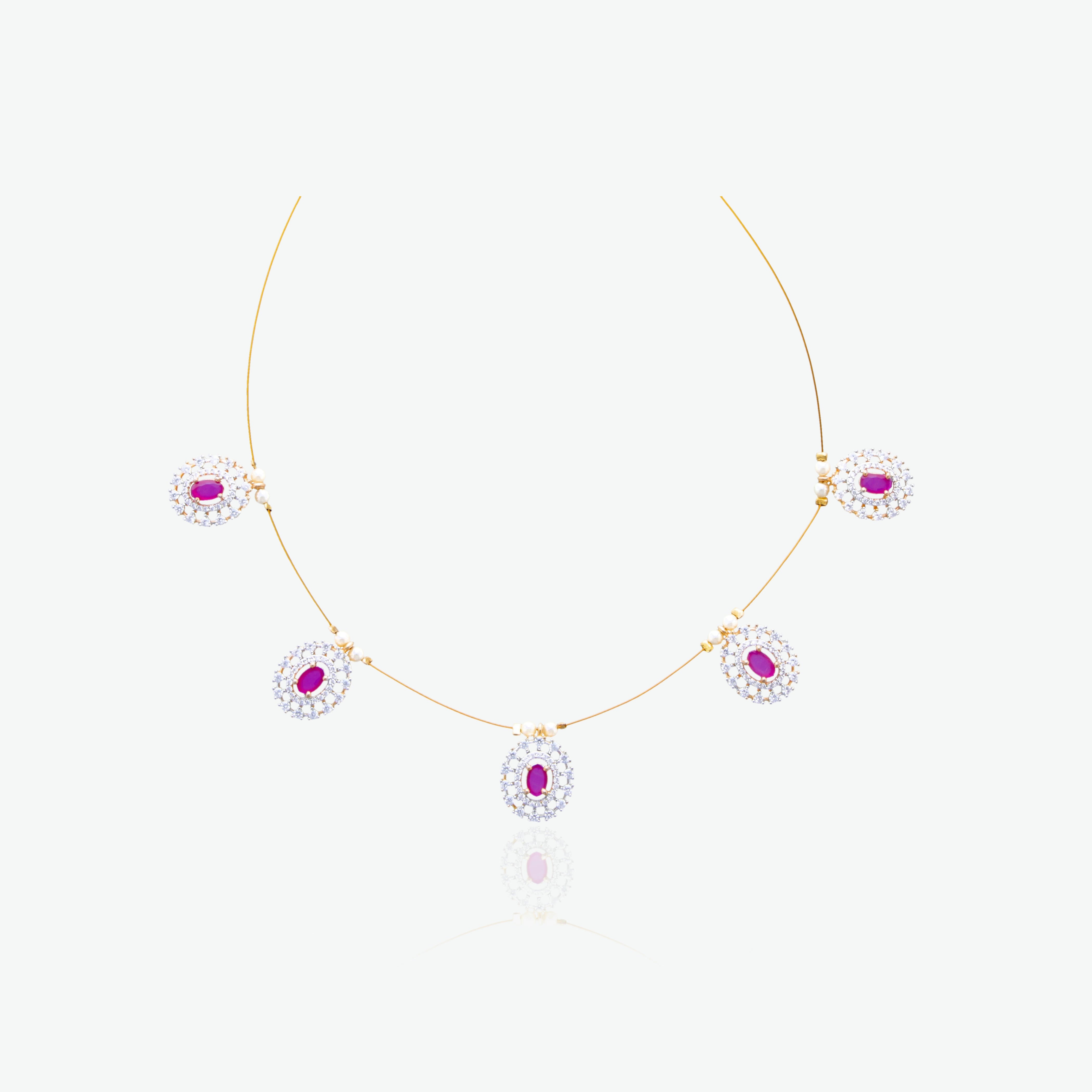 Ruby Pink Invisible Chain Necklace Set
