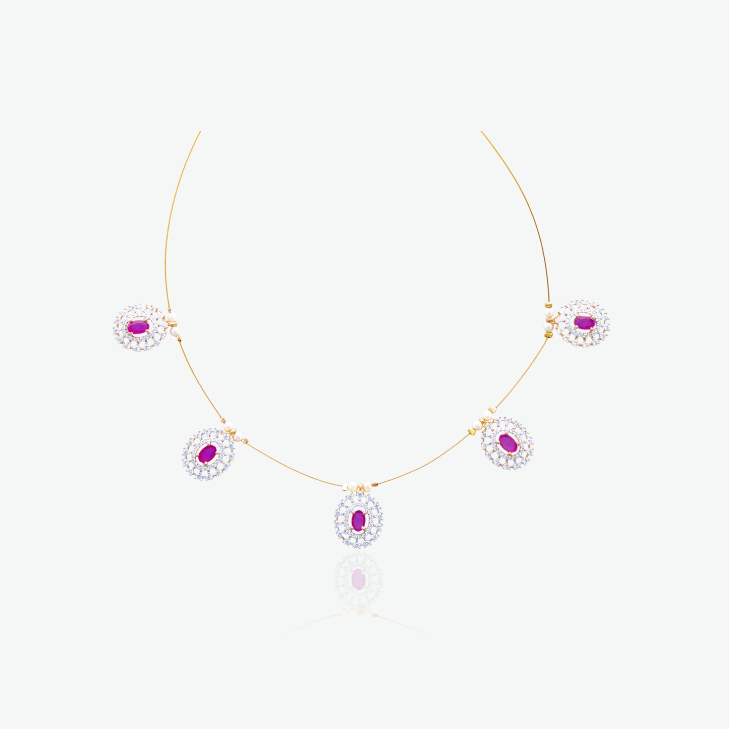 Ruby Pink Invisible Chain Necklace Set