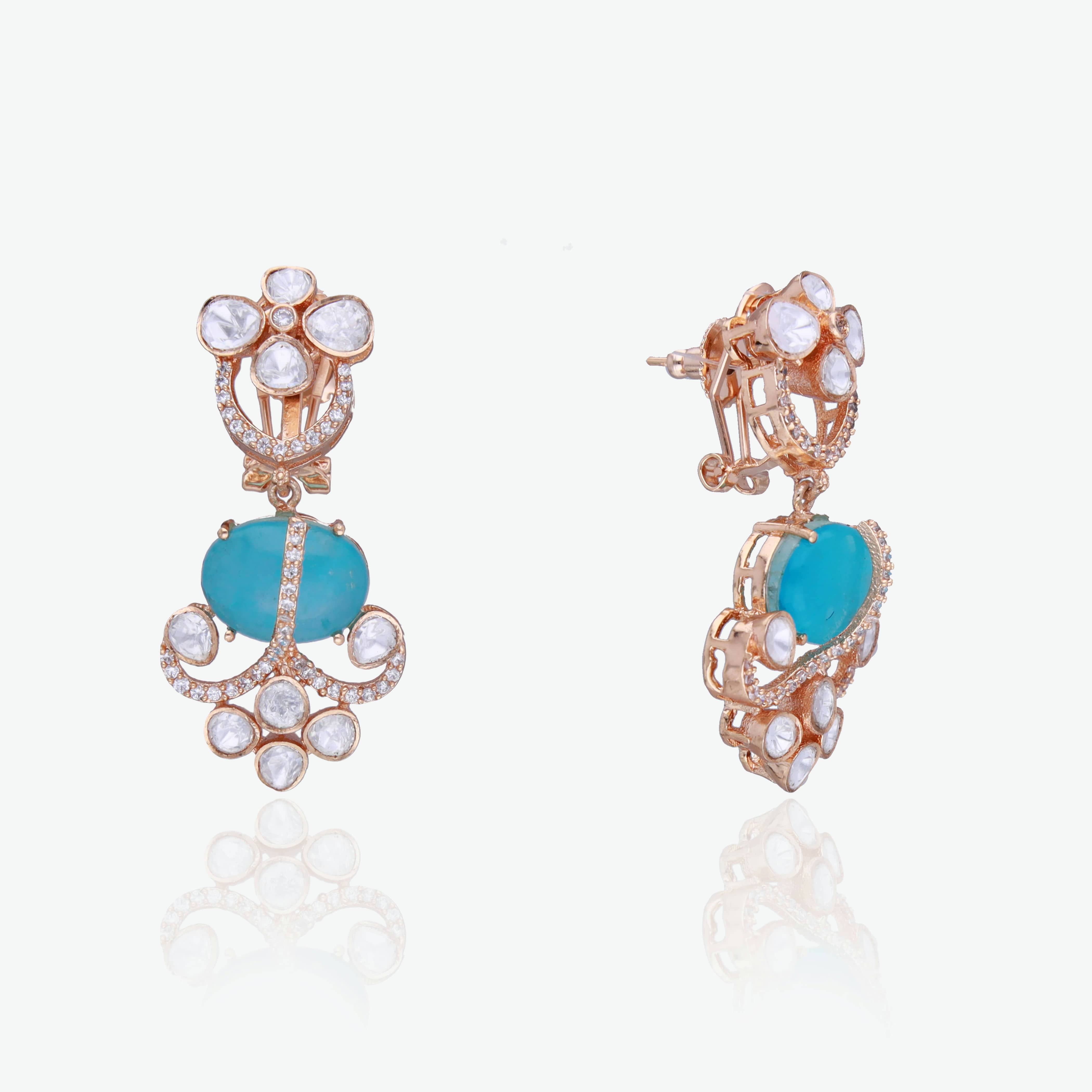 Turquoise Moissanite Drop Earrings