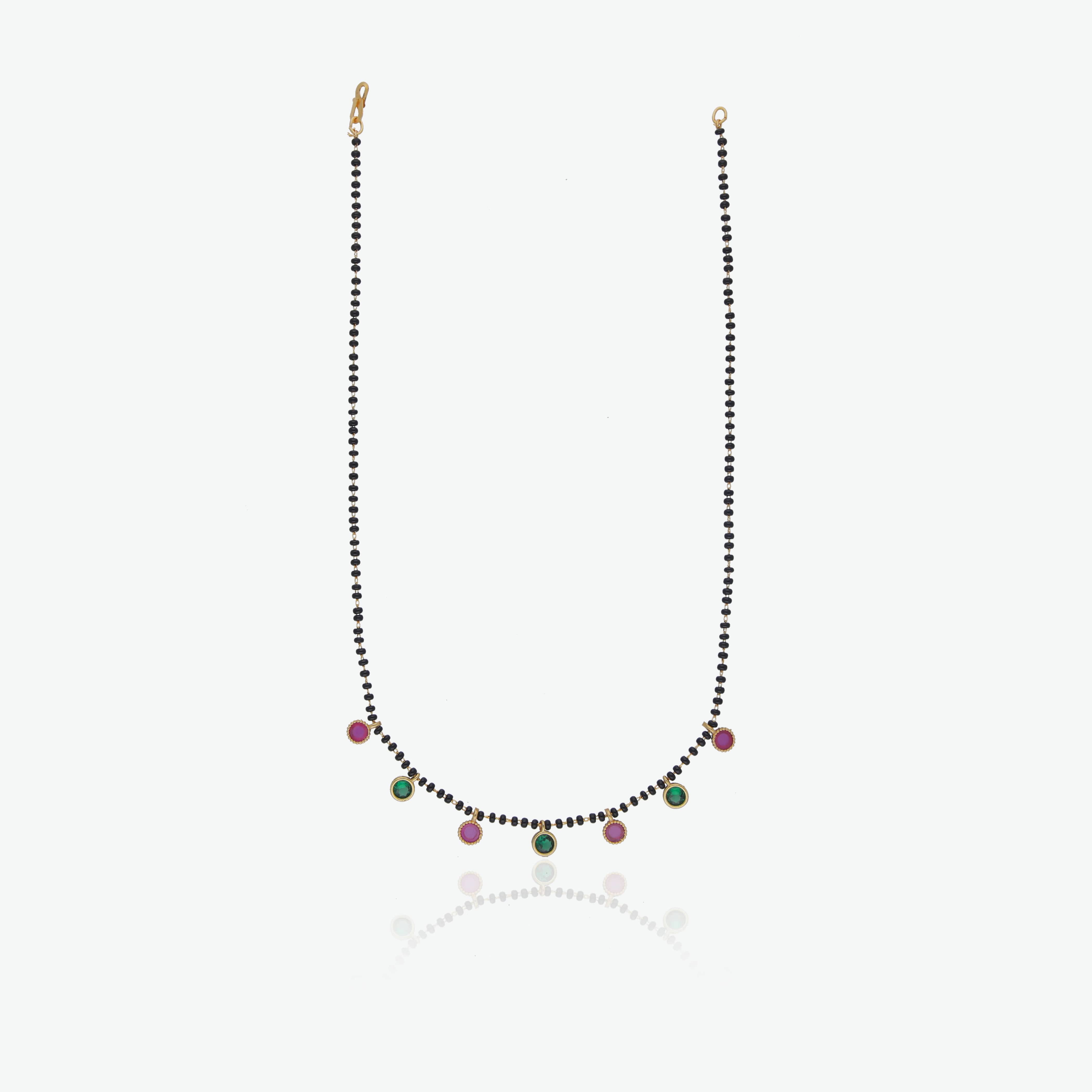 Pink & Green Stone Black Beads