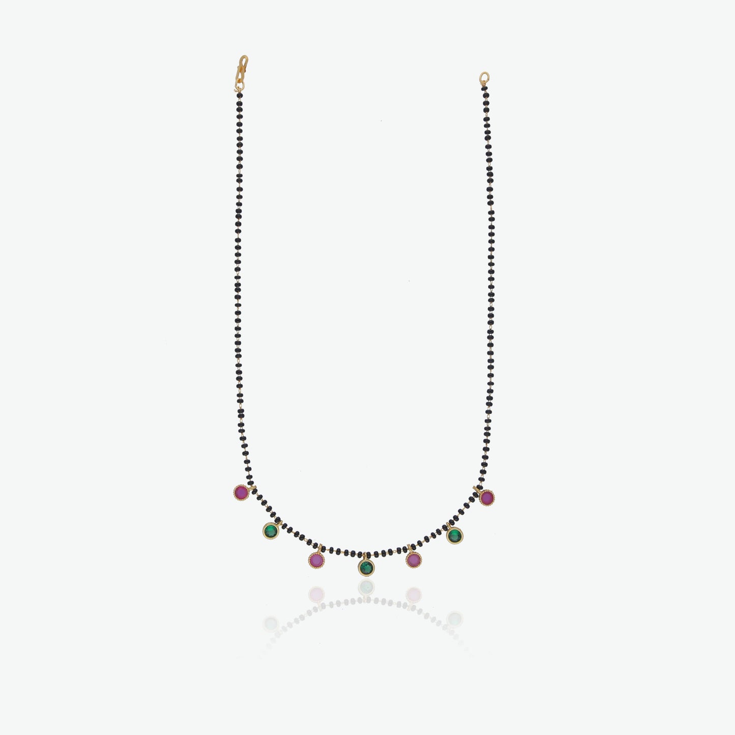 Pink & Green Stone Black Beads