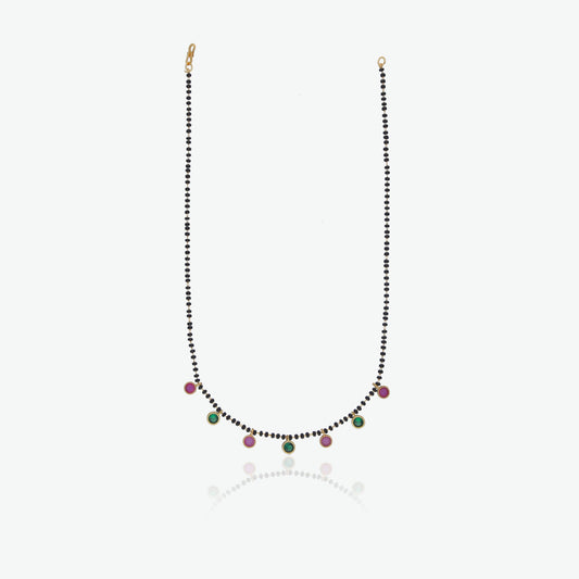 Pink & Green Stone Black Beads