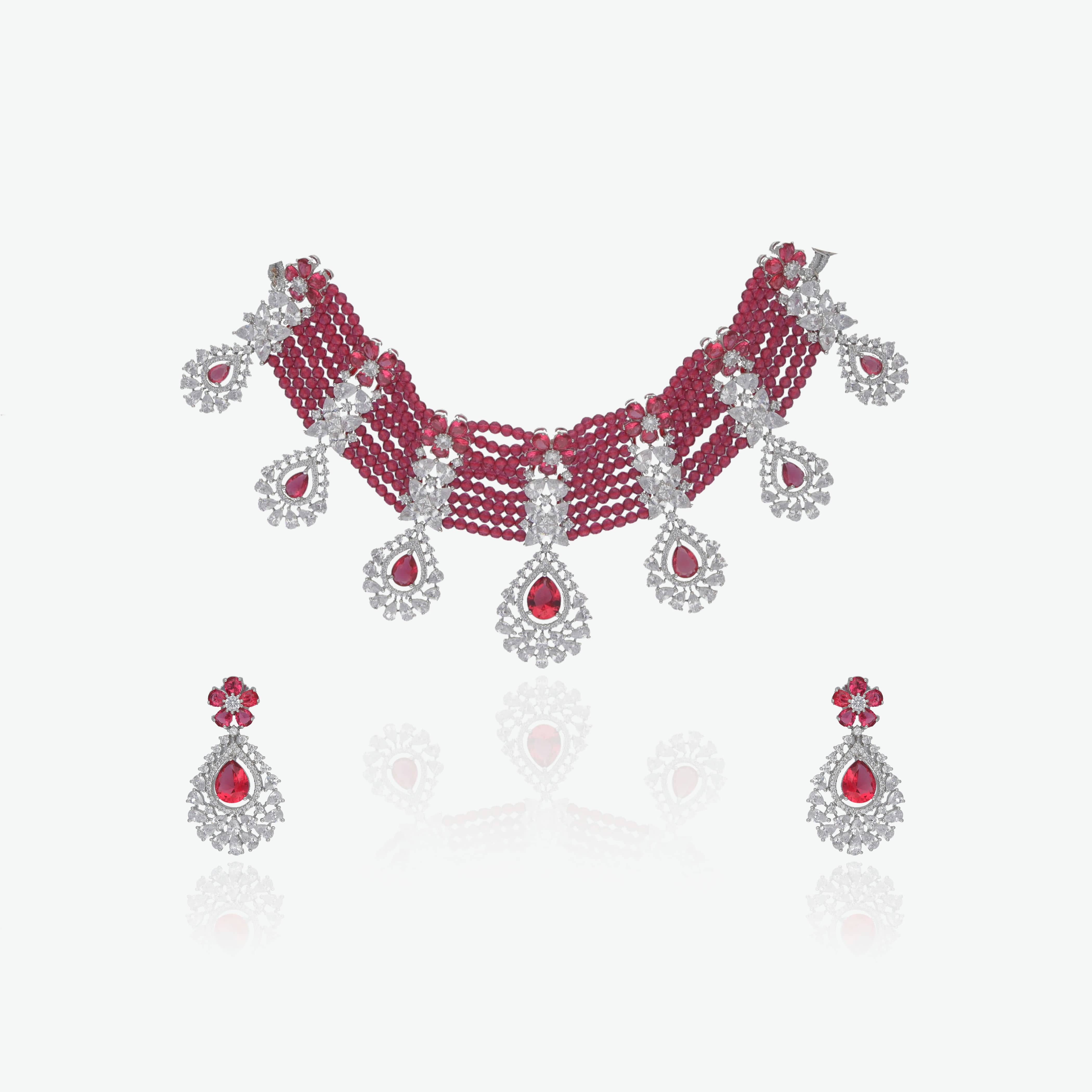 Ruby Crystal Necklace Set