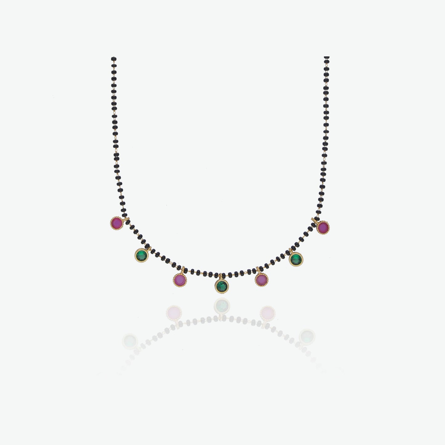 Pink & Green Stone Black Beads