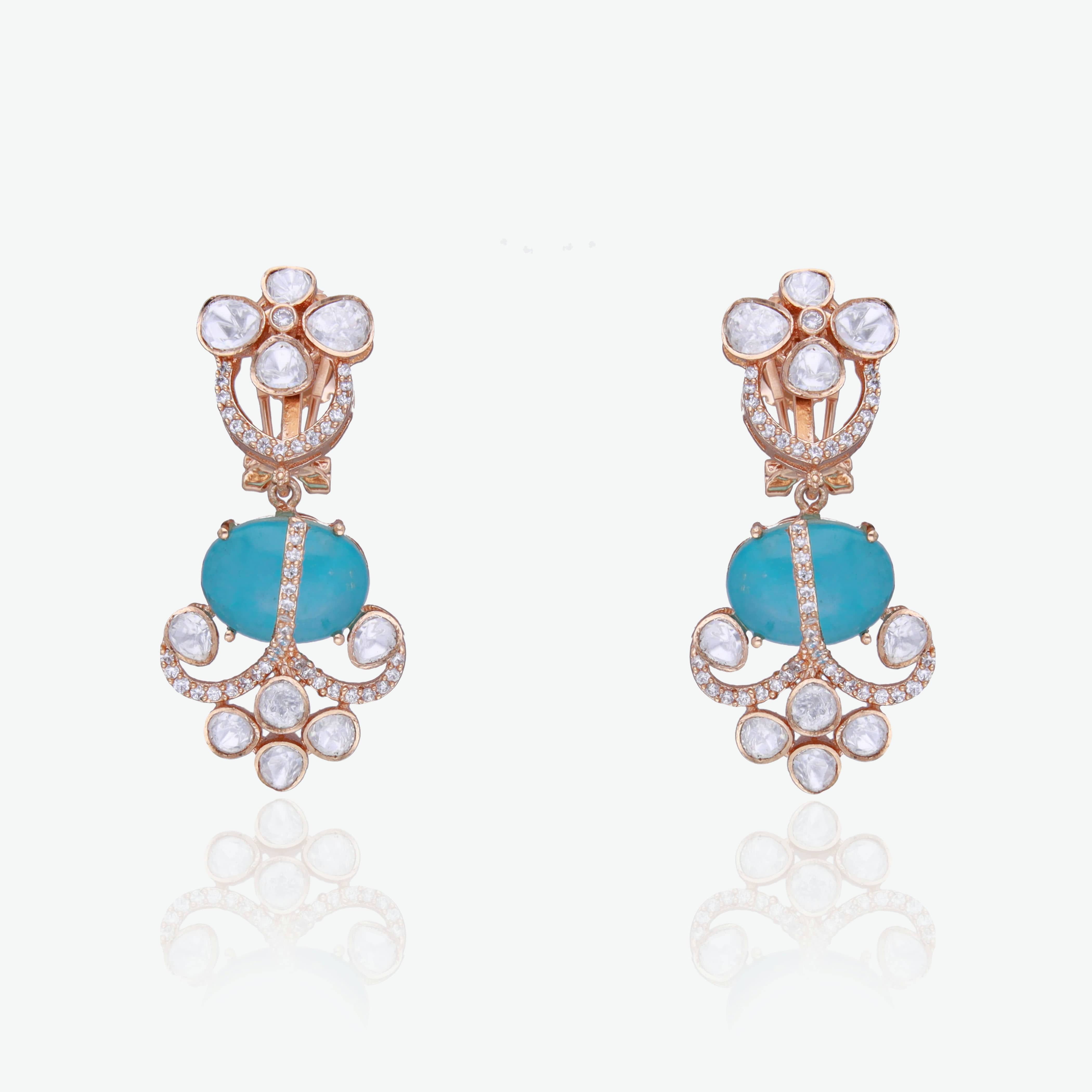 Turquoise Moissanite Drop Earrings