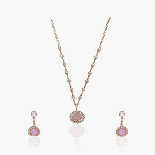 Blush Pink Stone CZ Necklace Set