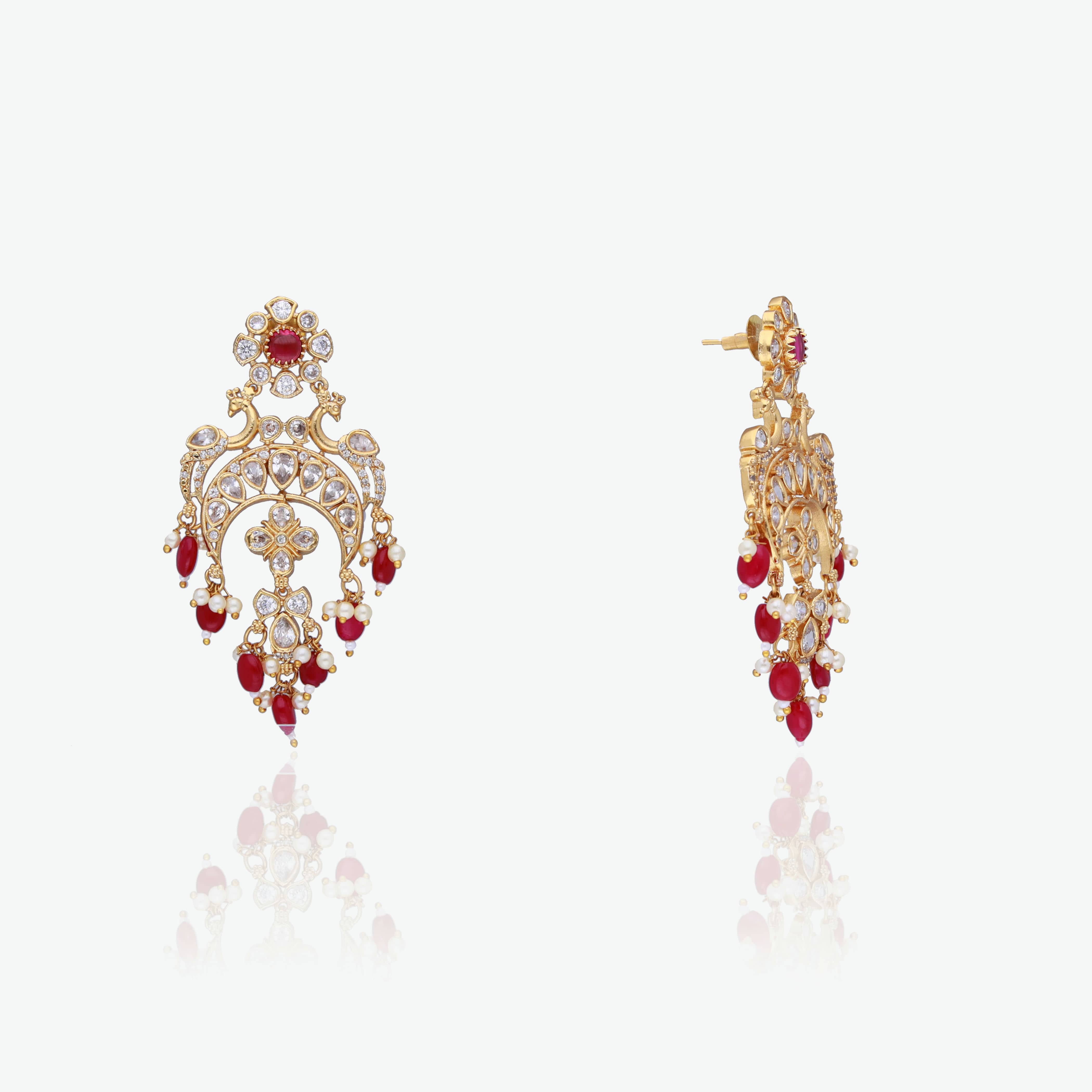 Red Drops & Polki Accent Earrings