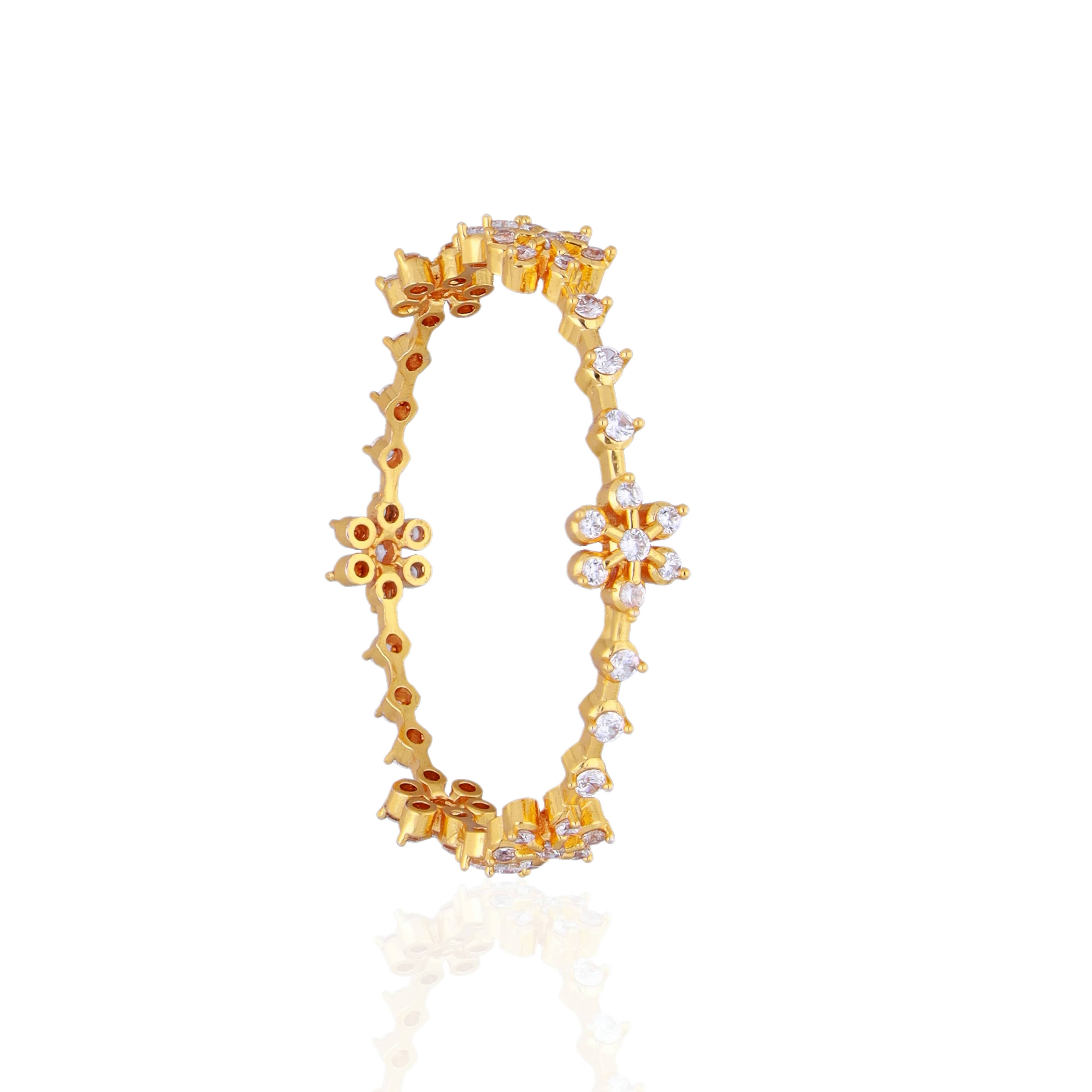 Exquisite Floral Gold Bangle with CZ