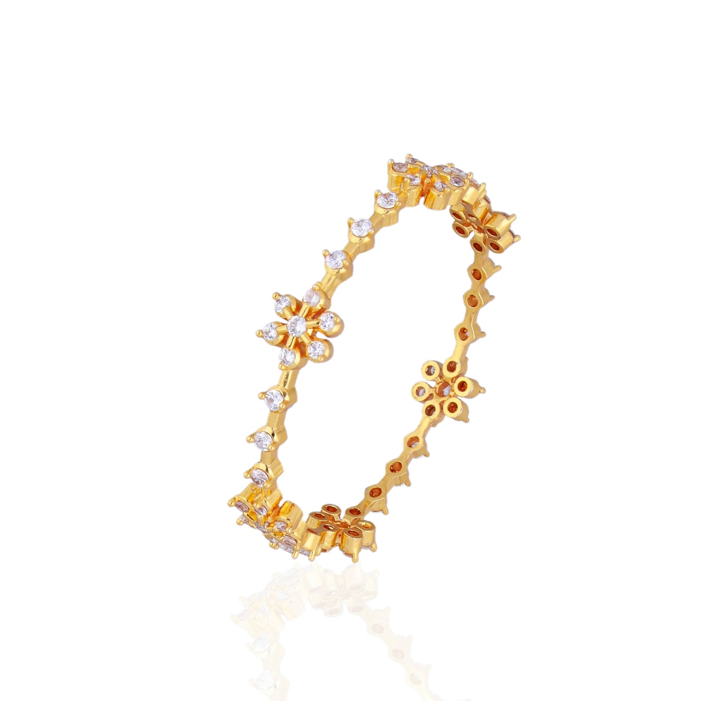 Exquisite Floral Gold Bangle with CZ