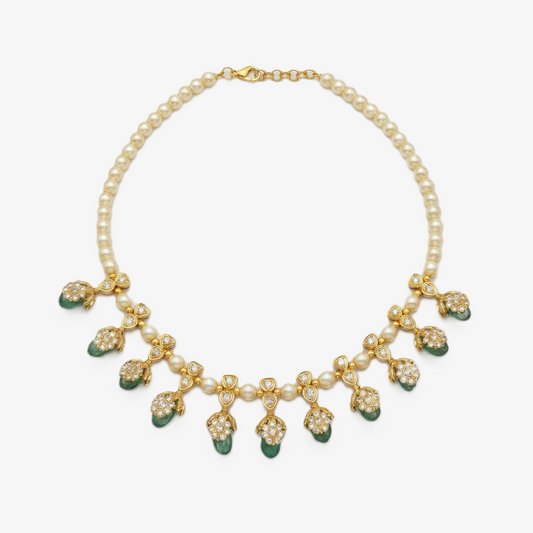 Emerald Pearl Drop Charm Necklace