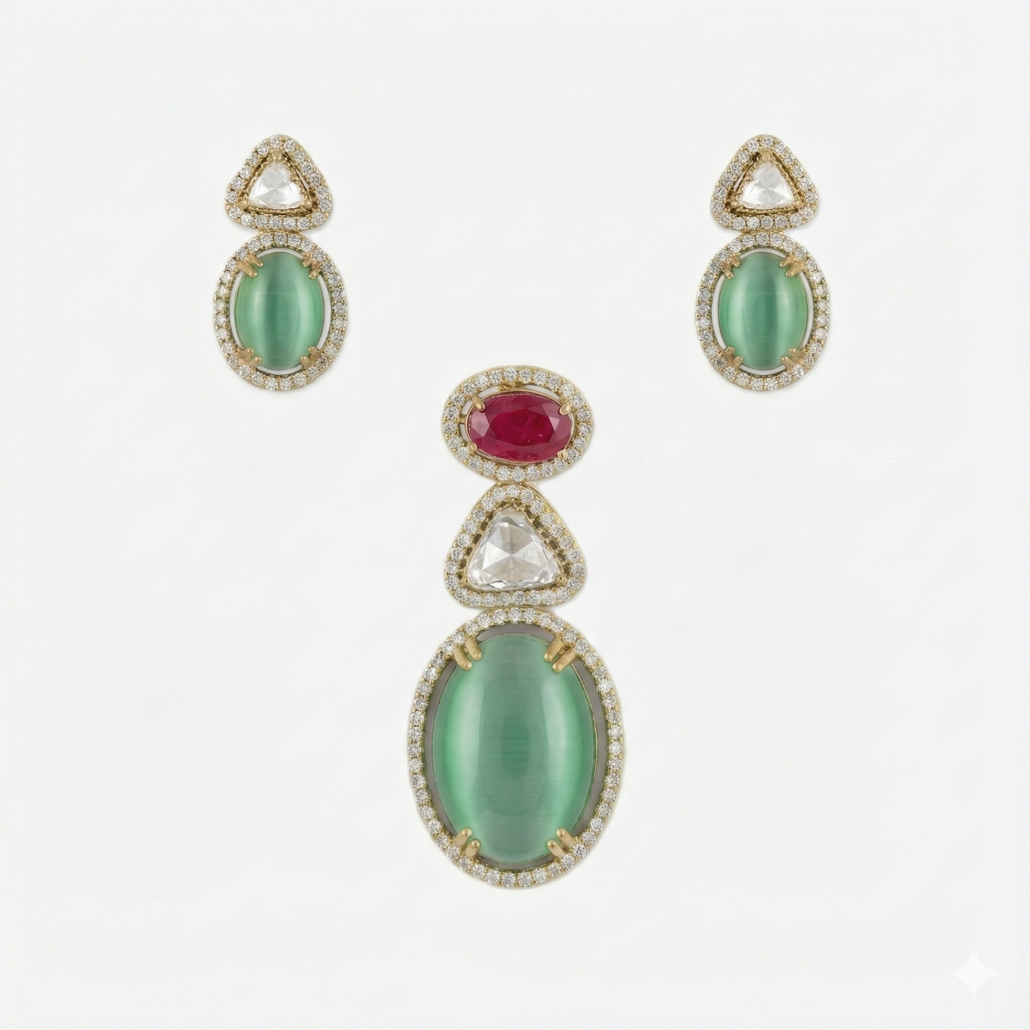 Emerald Moonstone Couture Pendant Set