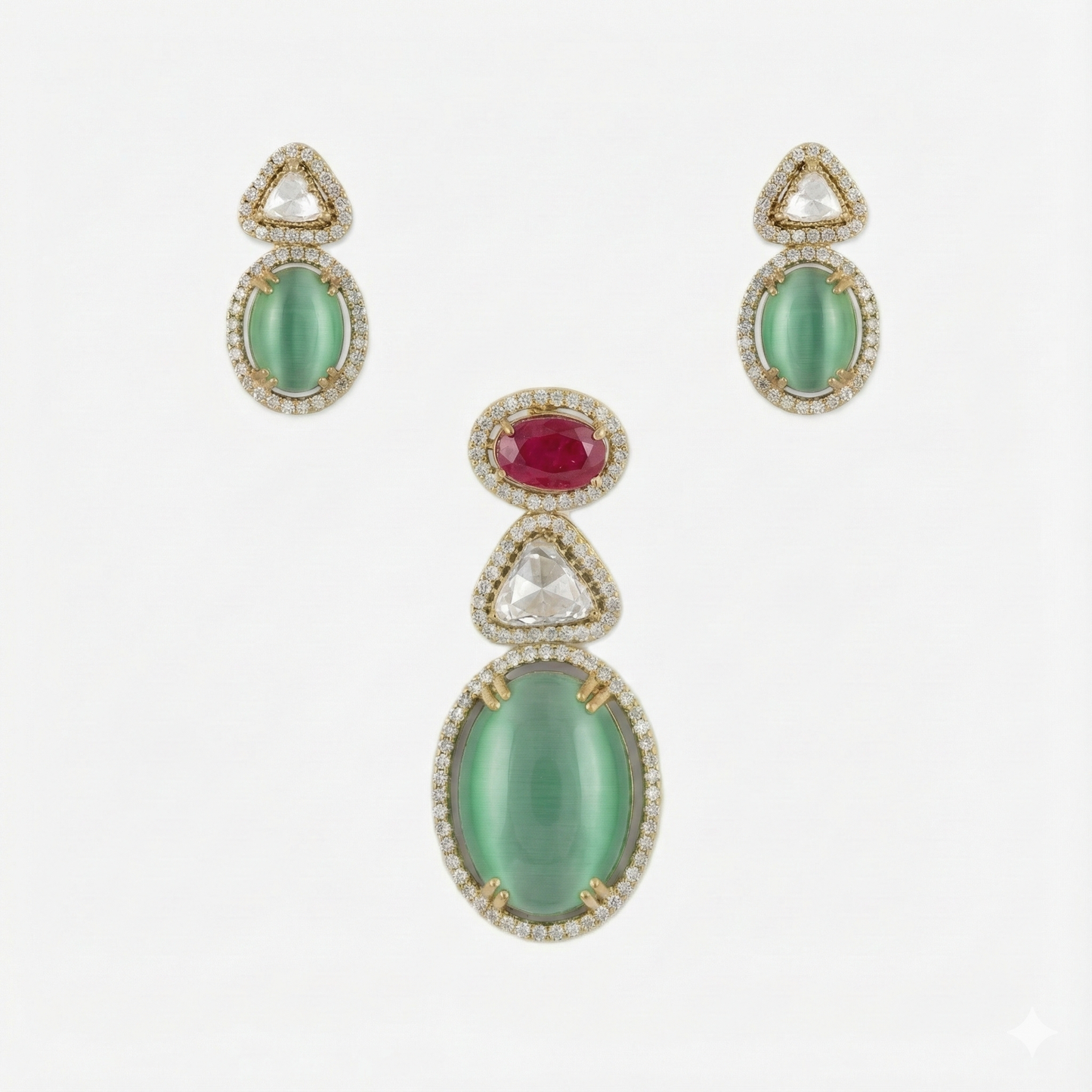 Emerald Moonstone Couture Pendant Set