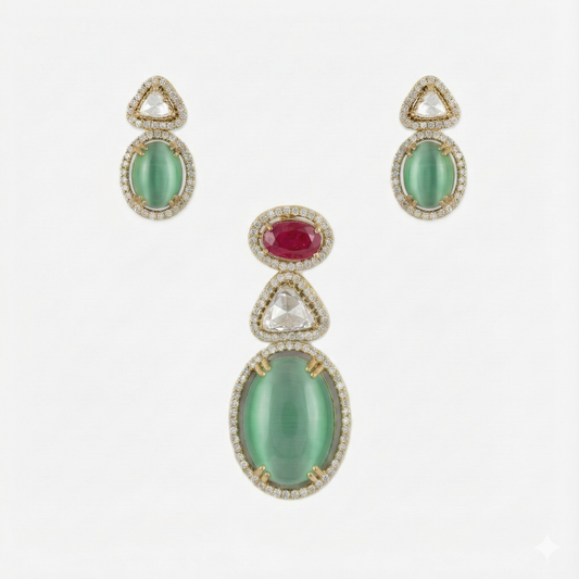 Emerald Moonstone Couture Pendant Set