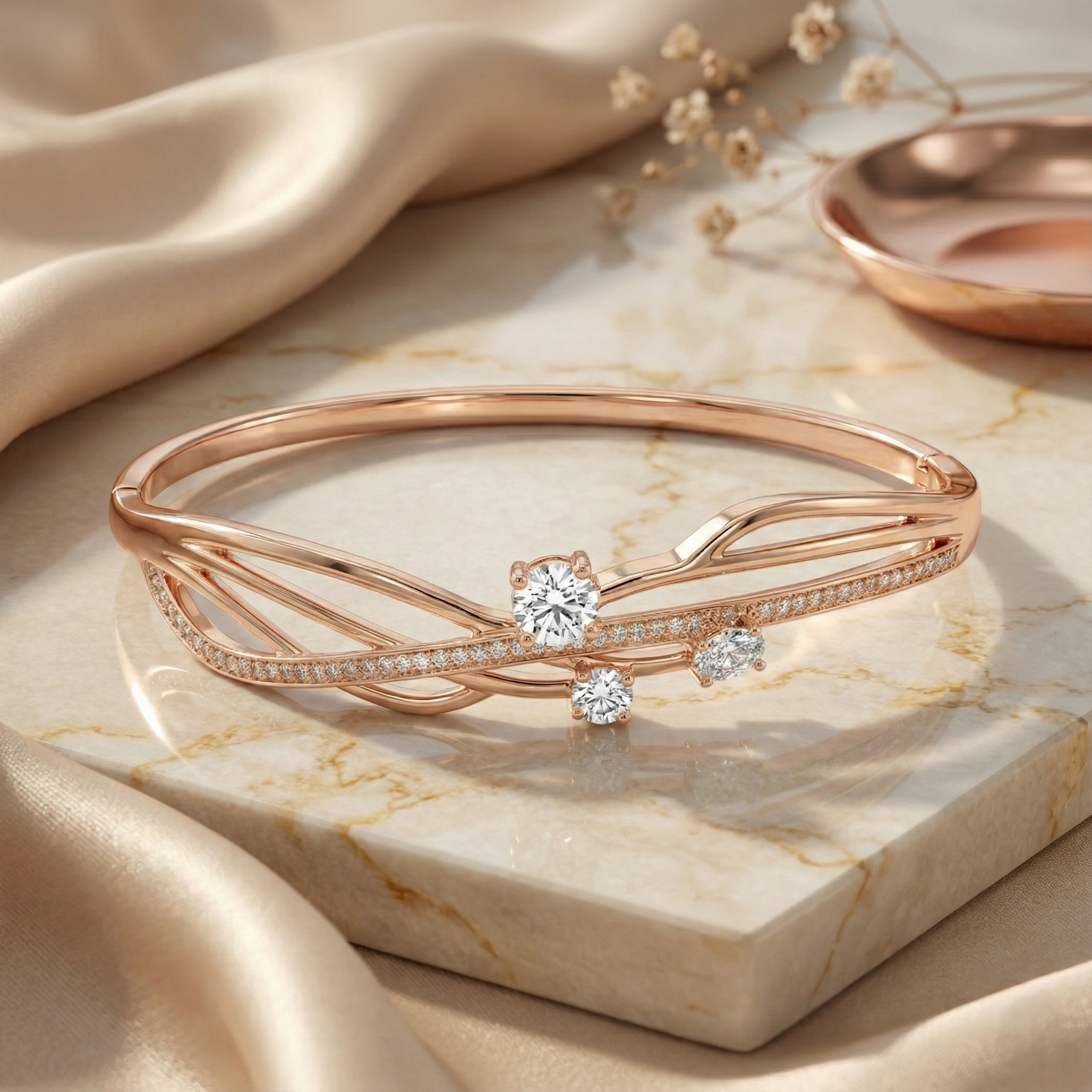 Rose Gold Openwork Crystal Vine Bracelet