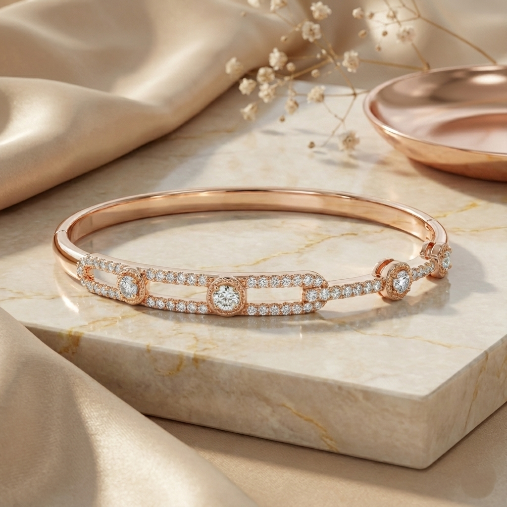 Rose Gold Link Halo Crystal Bracelet