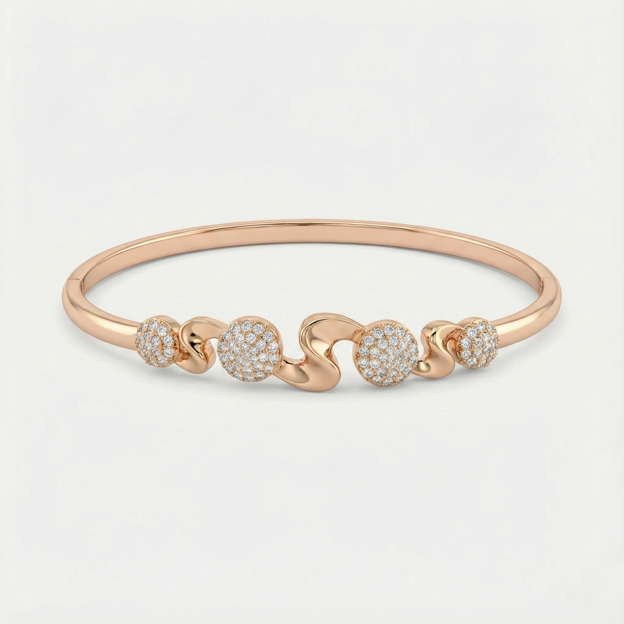 Rose Gold Wave Disc Pave Bracelet