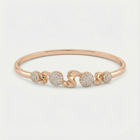 Rose Gold Wave Disc Pave Bracelet