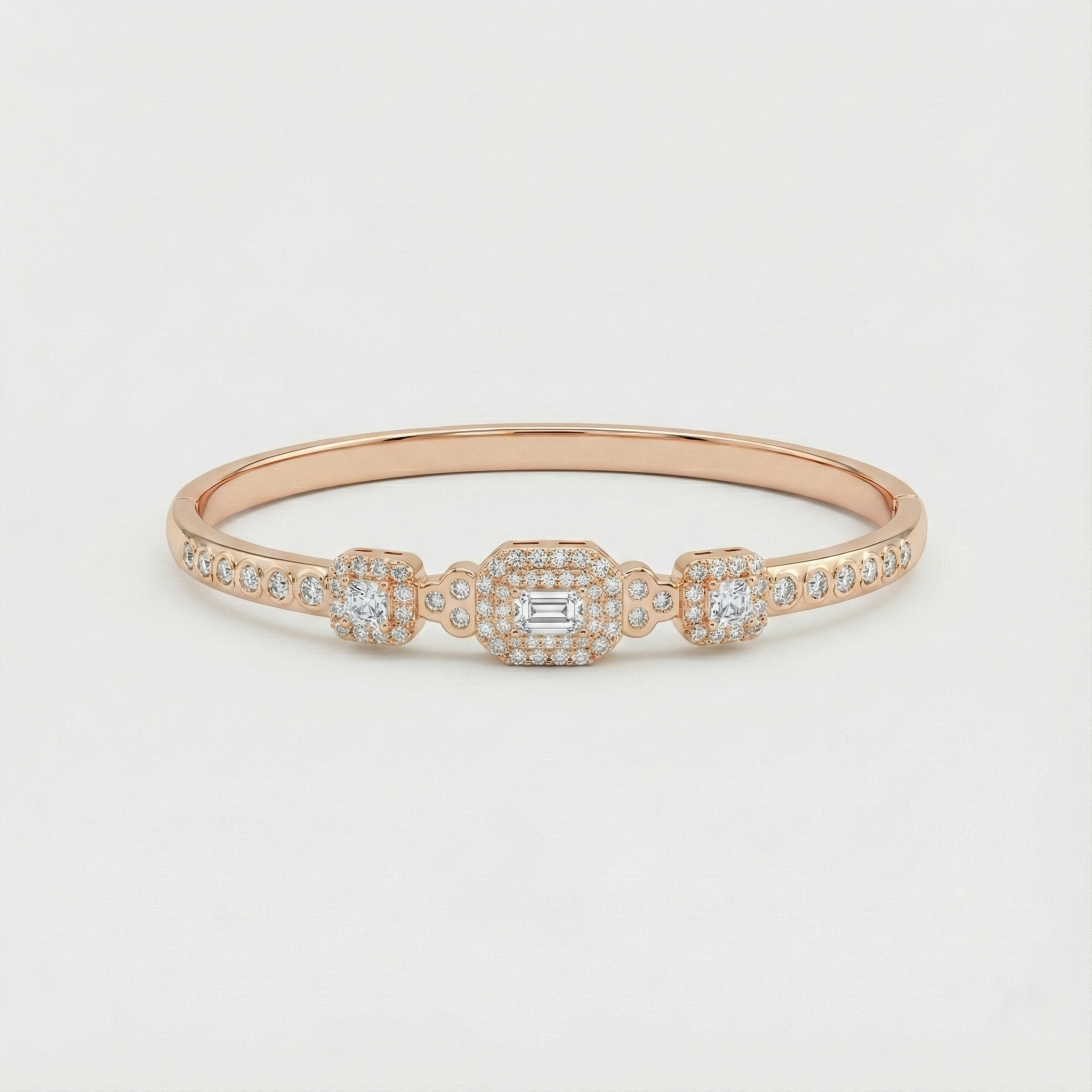 Rose Gold Emerald Halo Station Bracelet